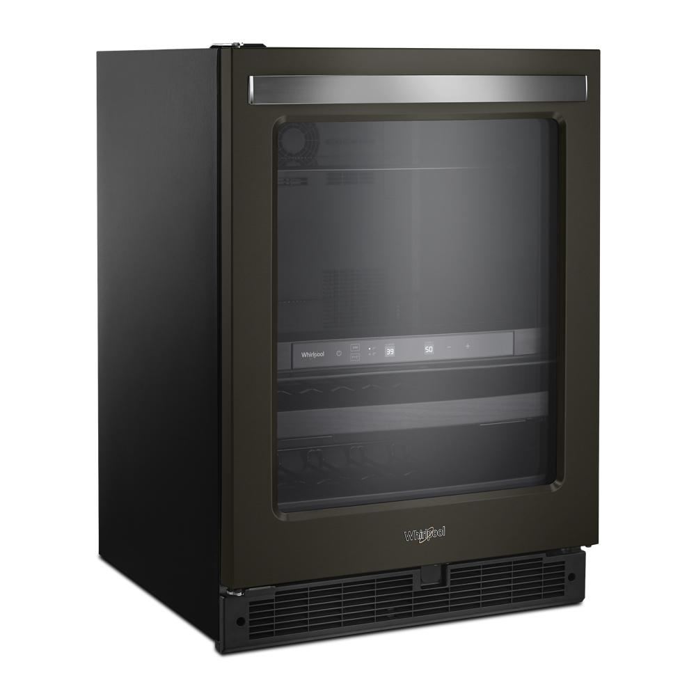 Whirlpool 23.93-in W 14 -Can Capacity Fingerprint Resistant Black Stainless Built-in Indoor Beverage Refrigerator with Glass Door