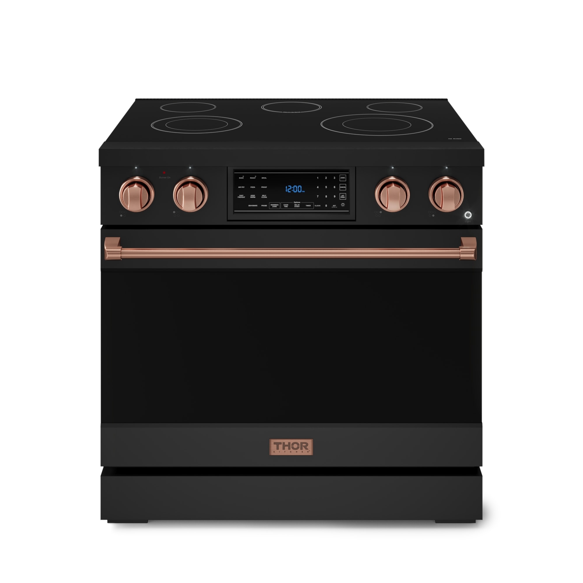 Thor Kitchen Gordon Ramsay Series 36-in Glass Top 5 burners 6-cu ft Air Fry Convection Oven Freestanding Electric Range ( Matte Black with Rose Gold Accents )