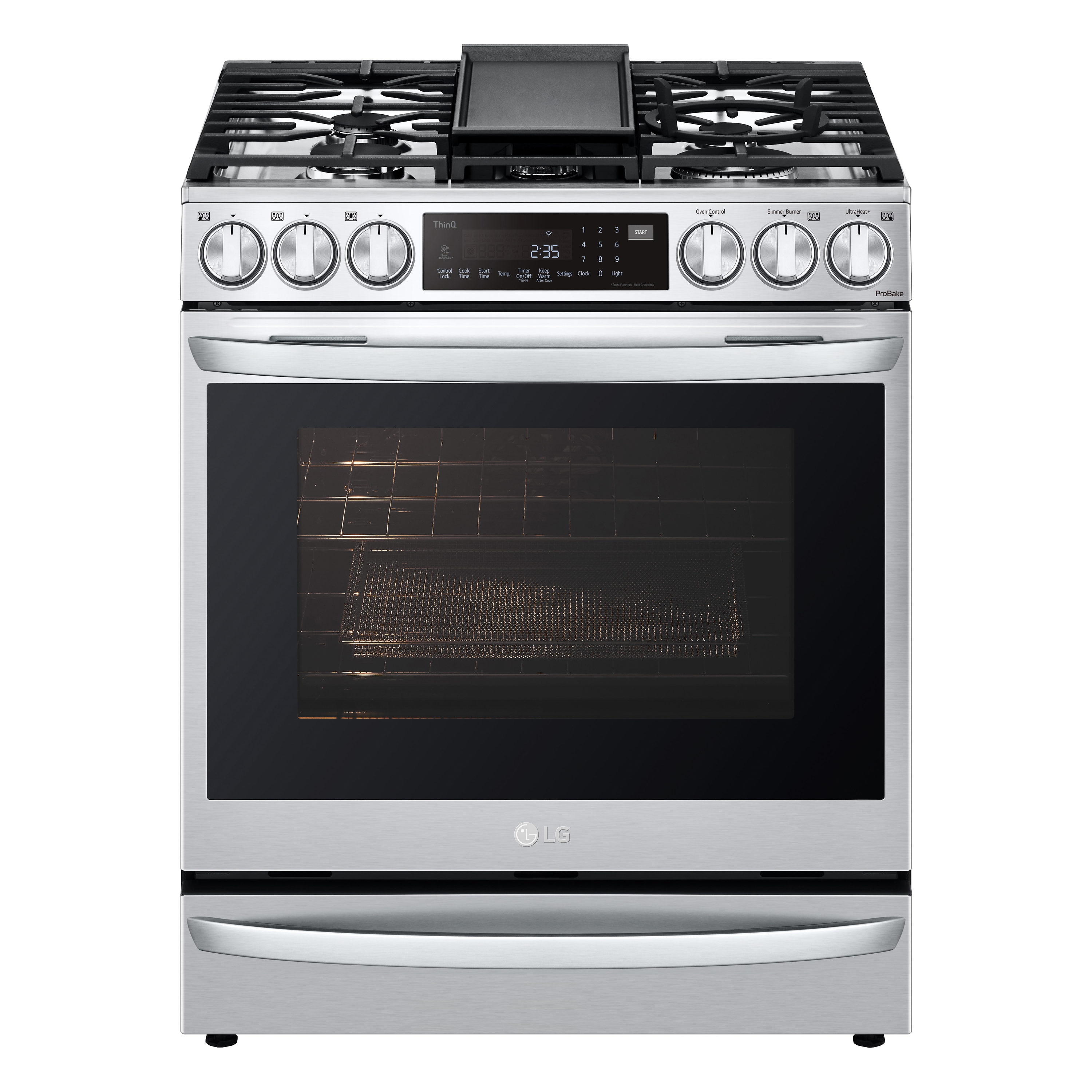 LG InstaView Air-Fry 30-in 5 burners 6.3-cu ft Air Fry Convection Oven Slide-In Natural Gas Range ( PrintProof Stainless Steel )