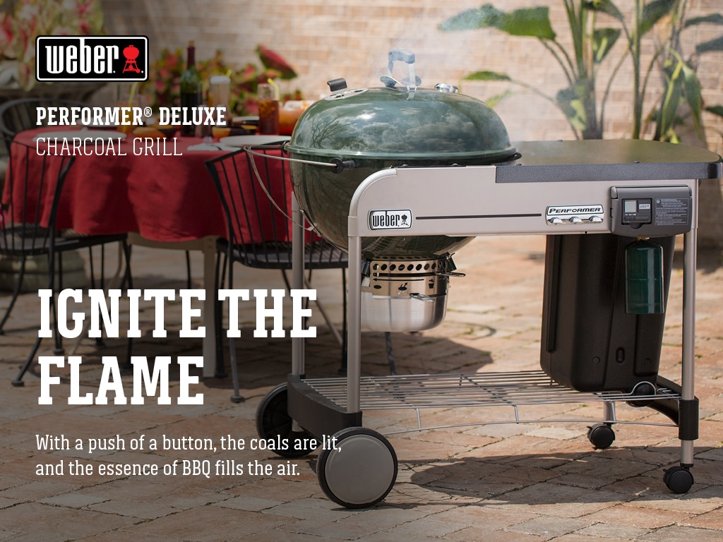 Weber Performer Deluxe 22-in W Green Kettle Charcoal Grill