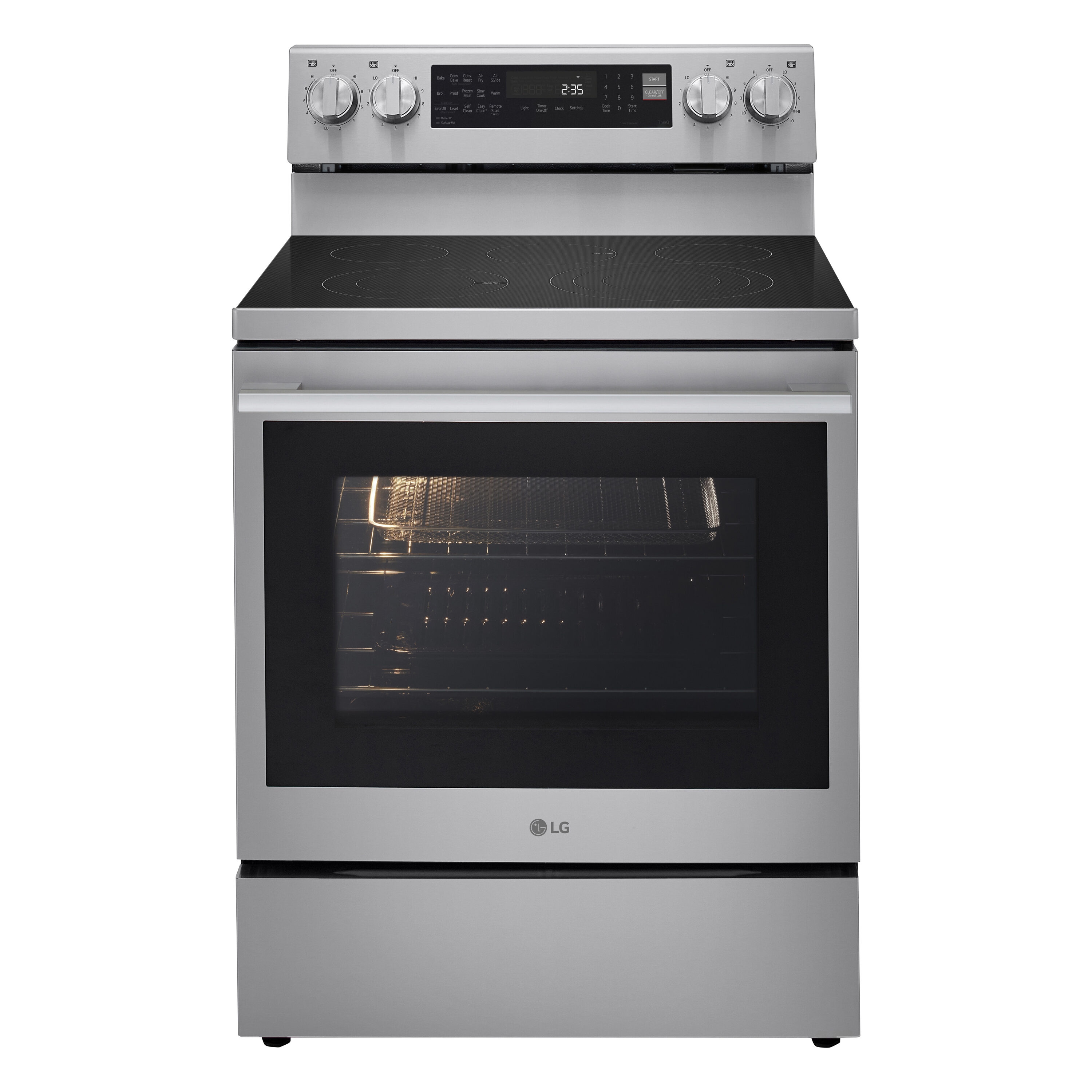 LG 30-in Glass Top 5 burners 6.3-cu ft Air Fry Convection Oven Freestanding Electric Range ( PrintProof Stainless Steel )
