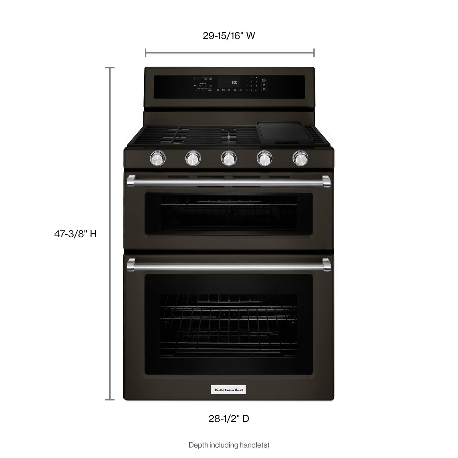 KitchenAid 30-Inches 5 burners 3.9-Cu. Feet / 2.1-Cu. Feet Convection Oven Freestanding Double Oven Gas Range ( Black Stainless with PRINTSHIELD Finish )