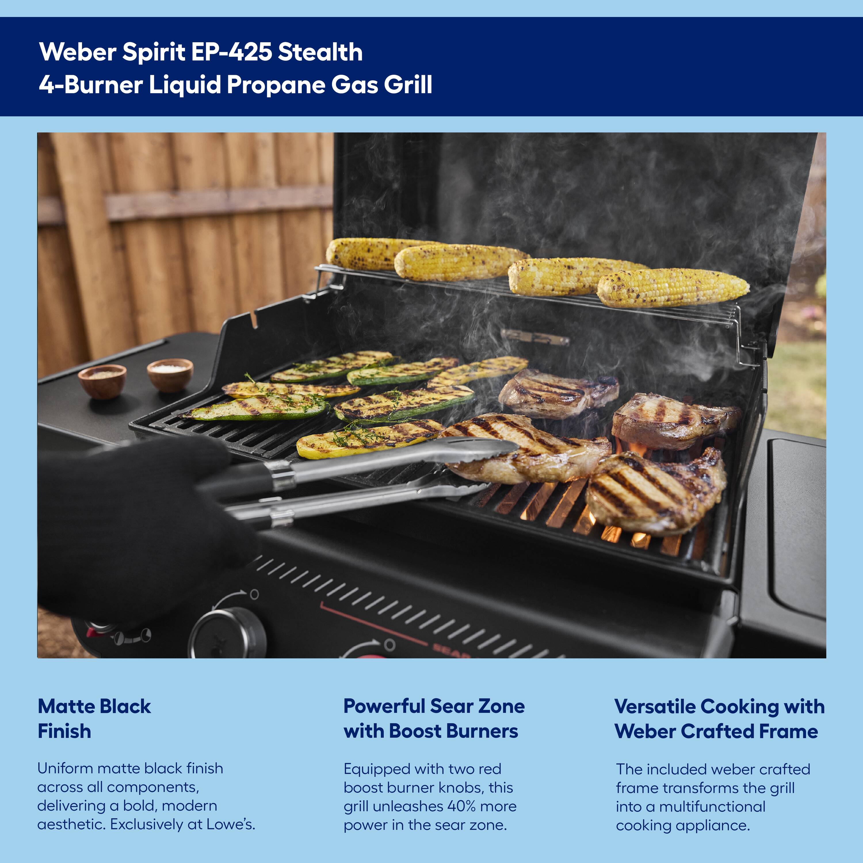 Weber Spirit EP-425 Stealth Matte Black 4 -Burner Liquid Propane Gas Grill