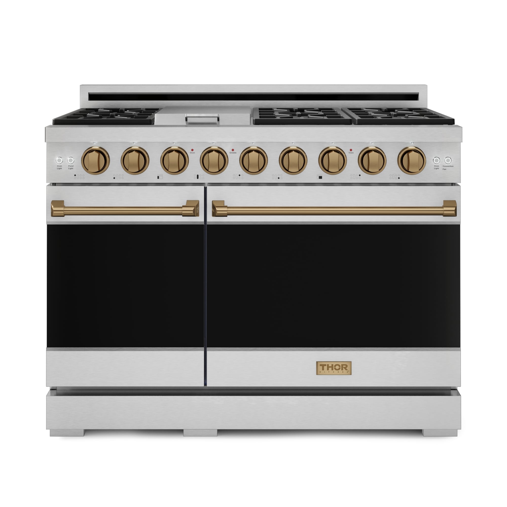 Thor Kitchen Gordon Ramsay Series 48-in 7 burners 4.6-cu ft / 2.2-cu ft Convection Oven Freestanding Double Oven Gas Range ( Stainless Steel with Bronze Accents )