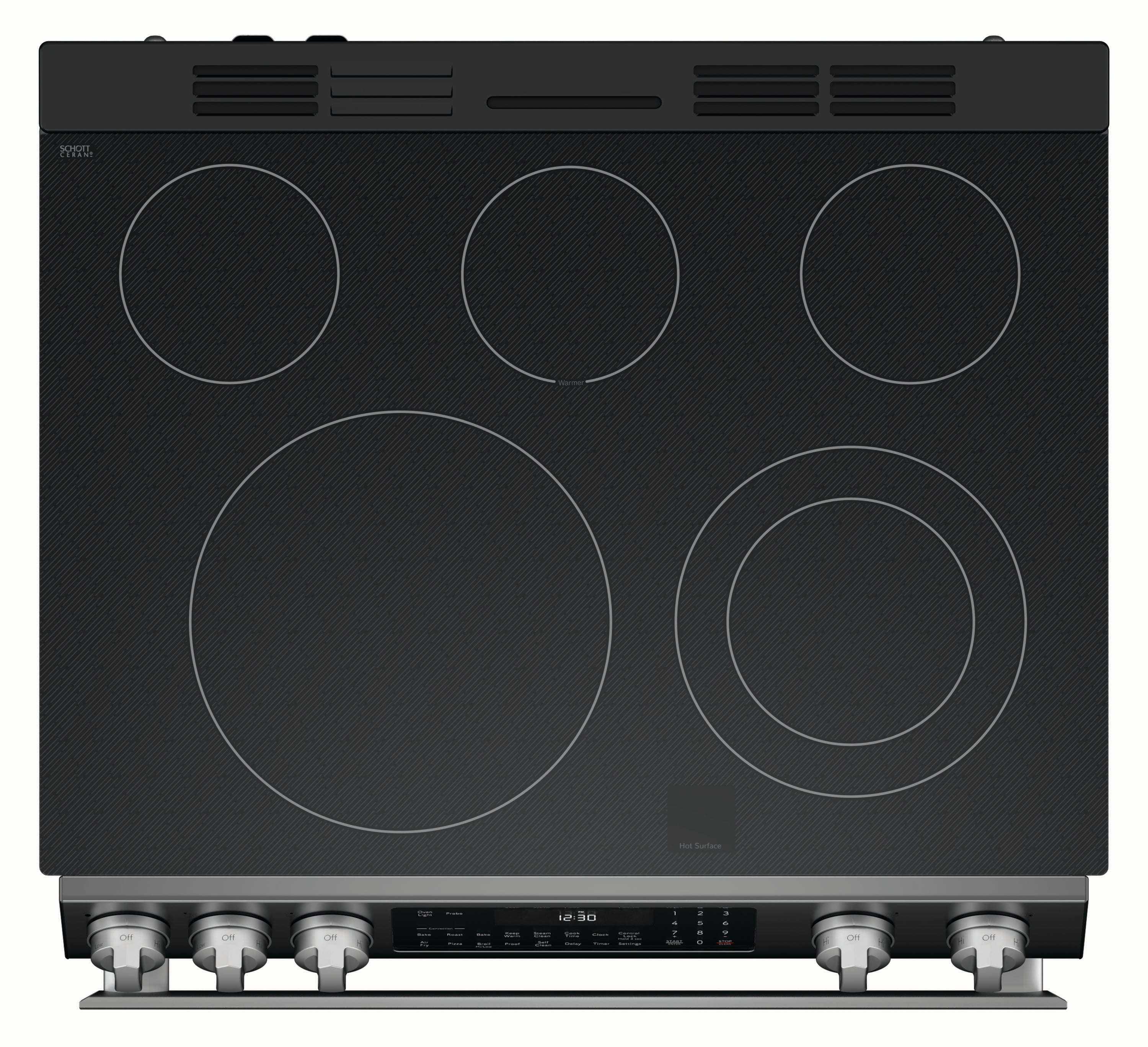 Sharp 30-in Glass Top 5 burners 6.3-cu ft Air Fry Convection Oven Slide-In Electric Range ( Stainless Steel )