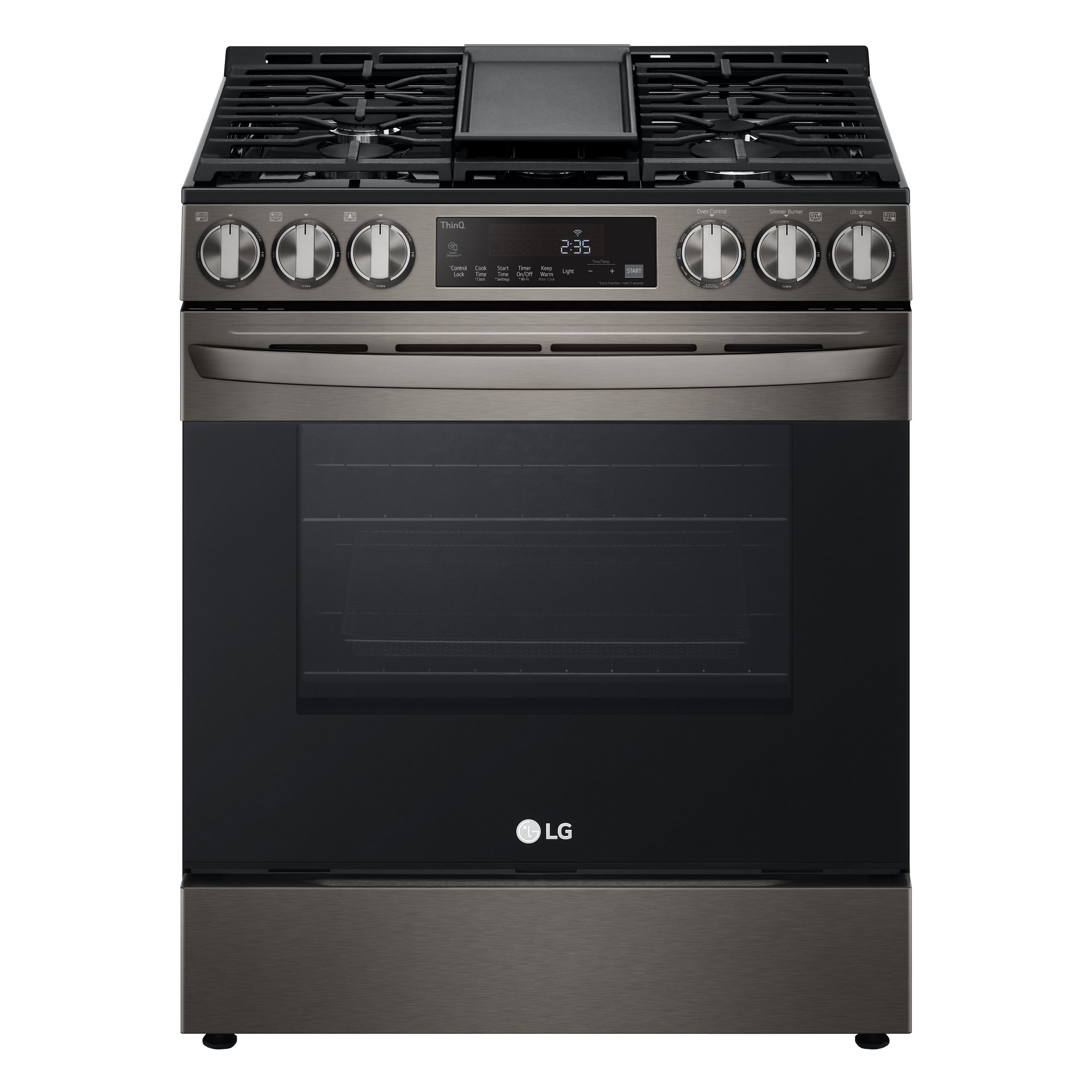 LG 30-in 5 burners 5.8-cu ft Air Fry Convection Oven Slide-In Natural Gas Range ( PrintProof Black Stainless Steel )