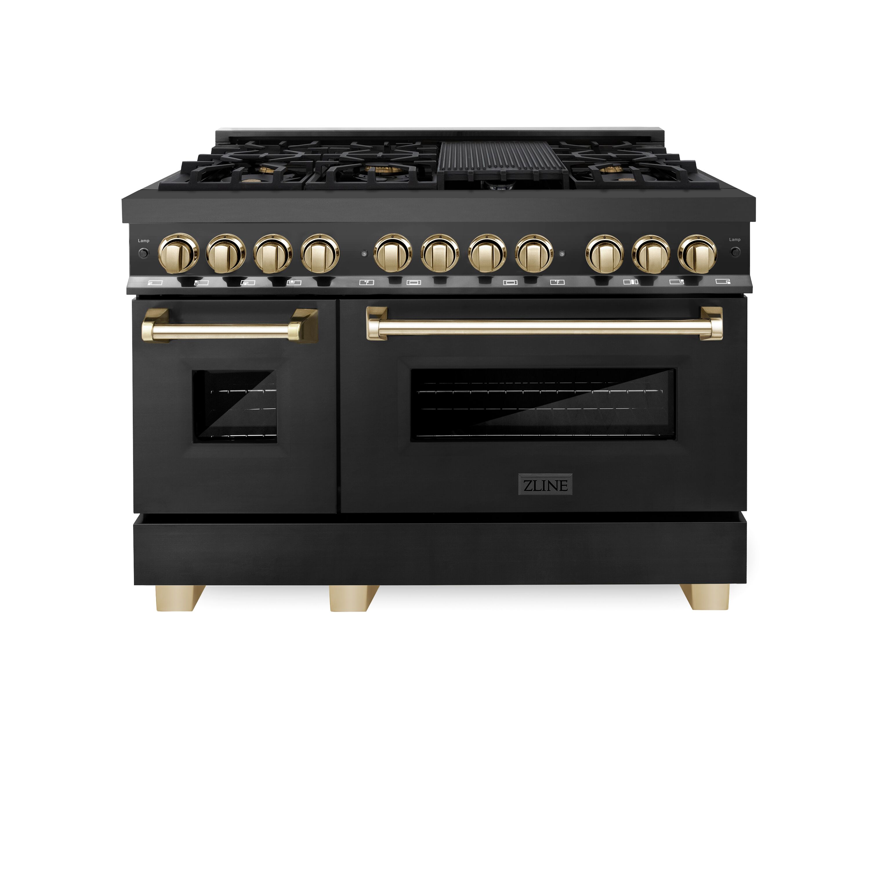 ZLINE KITCHEN & BATH Legacy 48-in 4.2-cu ft / 1.8-cu ft Convection Oven Freestanding Double Oven Dual Fuel Range ( Black Stainless Steel with Polished Gold Accents )
