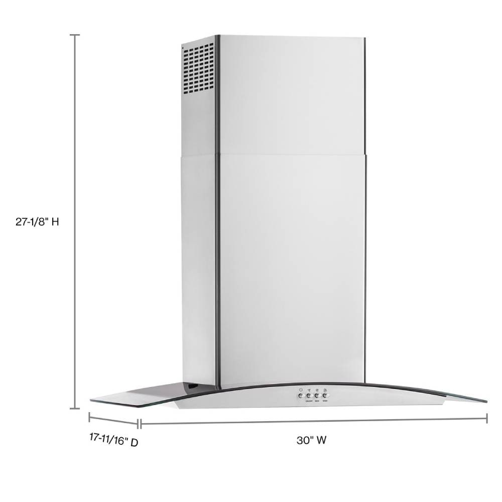 Whirlpool 30 in Curved Glass Wall Mount Range Hood Stainless Steel