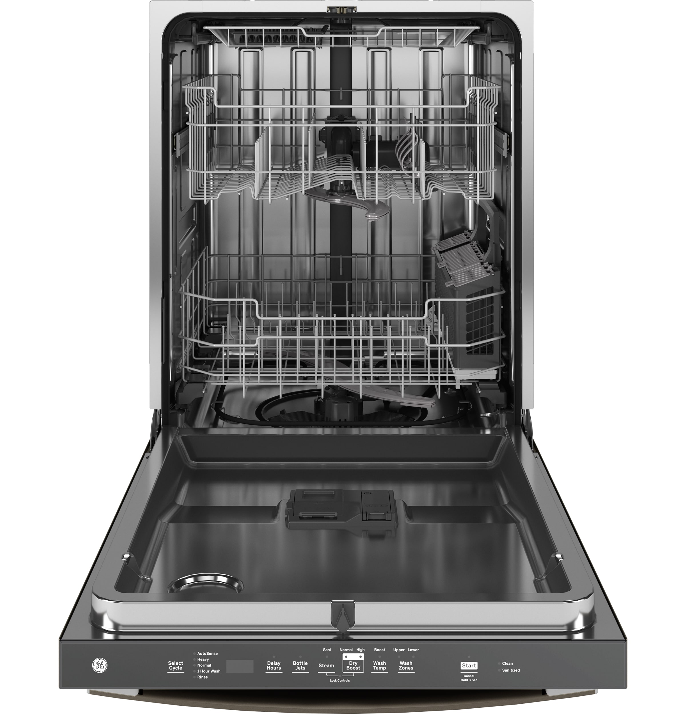 GE Dry Boost Top Control 24 in Built In Dishwasher With Third Rack Slate ENERGY STAR 45 dBA