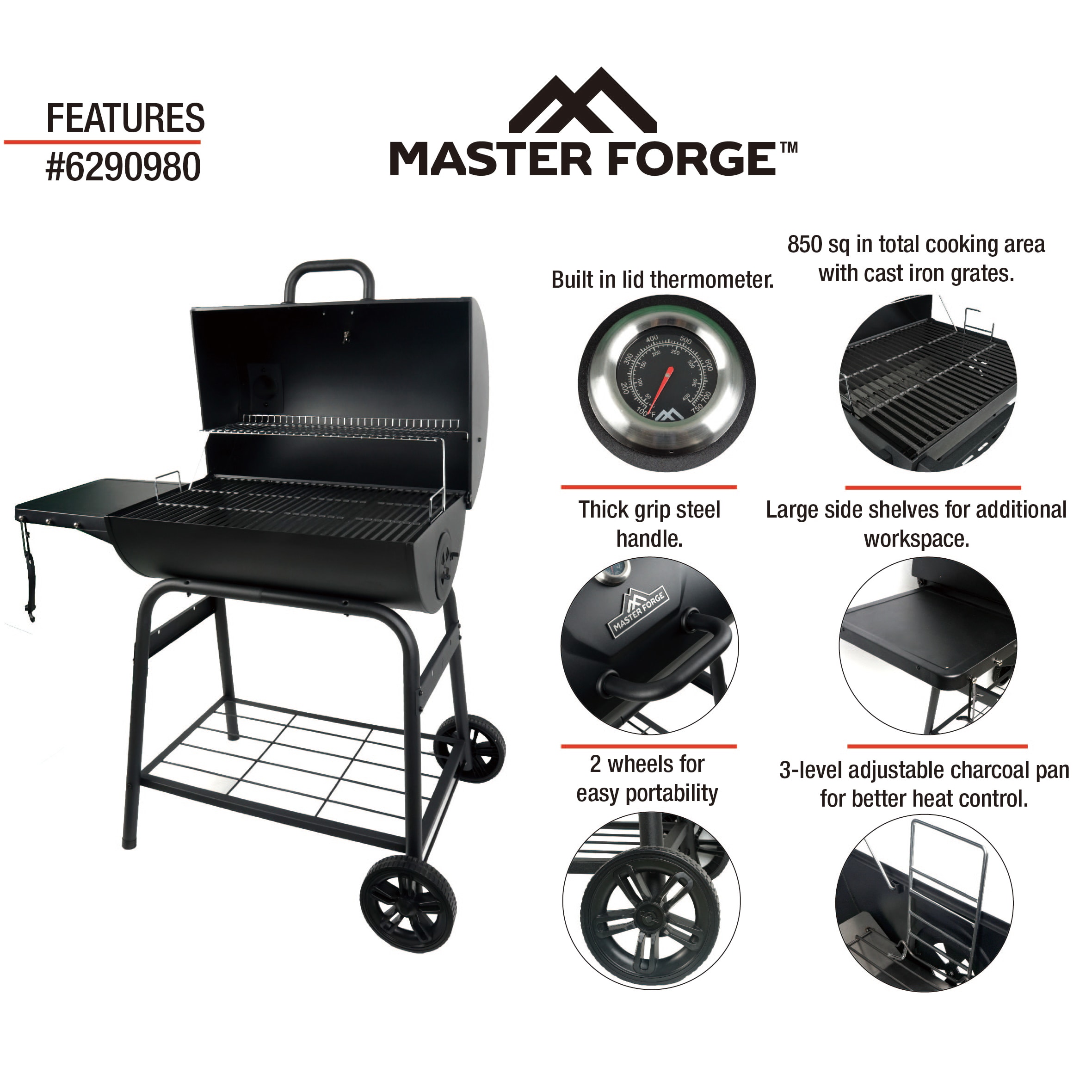 Master Forge 29.05-in W Black Barrel Charcoal Grill