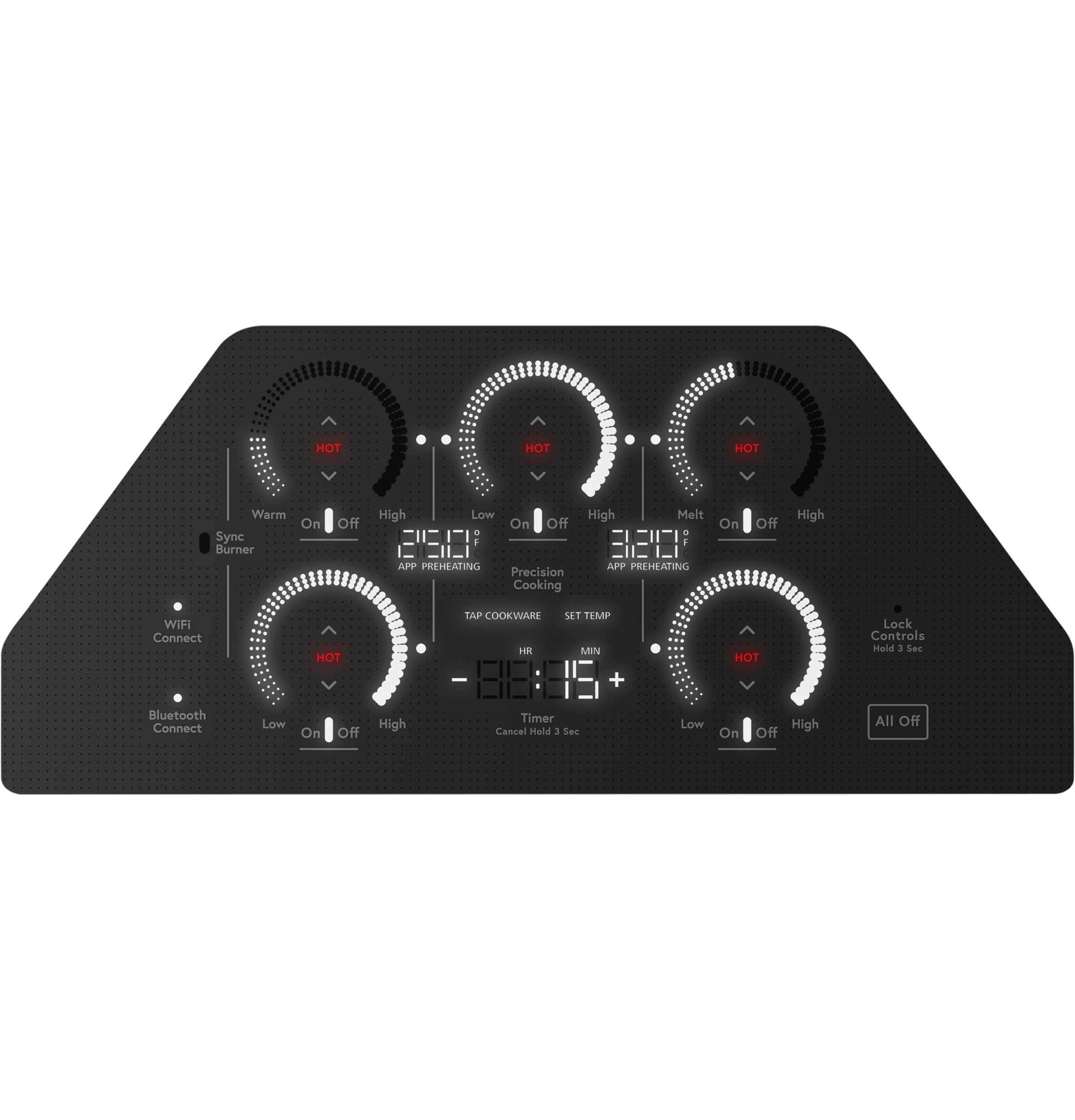 Cafe 36-in 5 burners Black Smart Compatible Induction Cooktop with Bridge Element