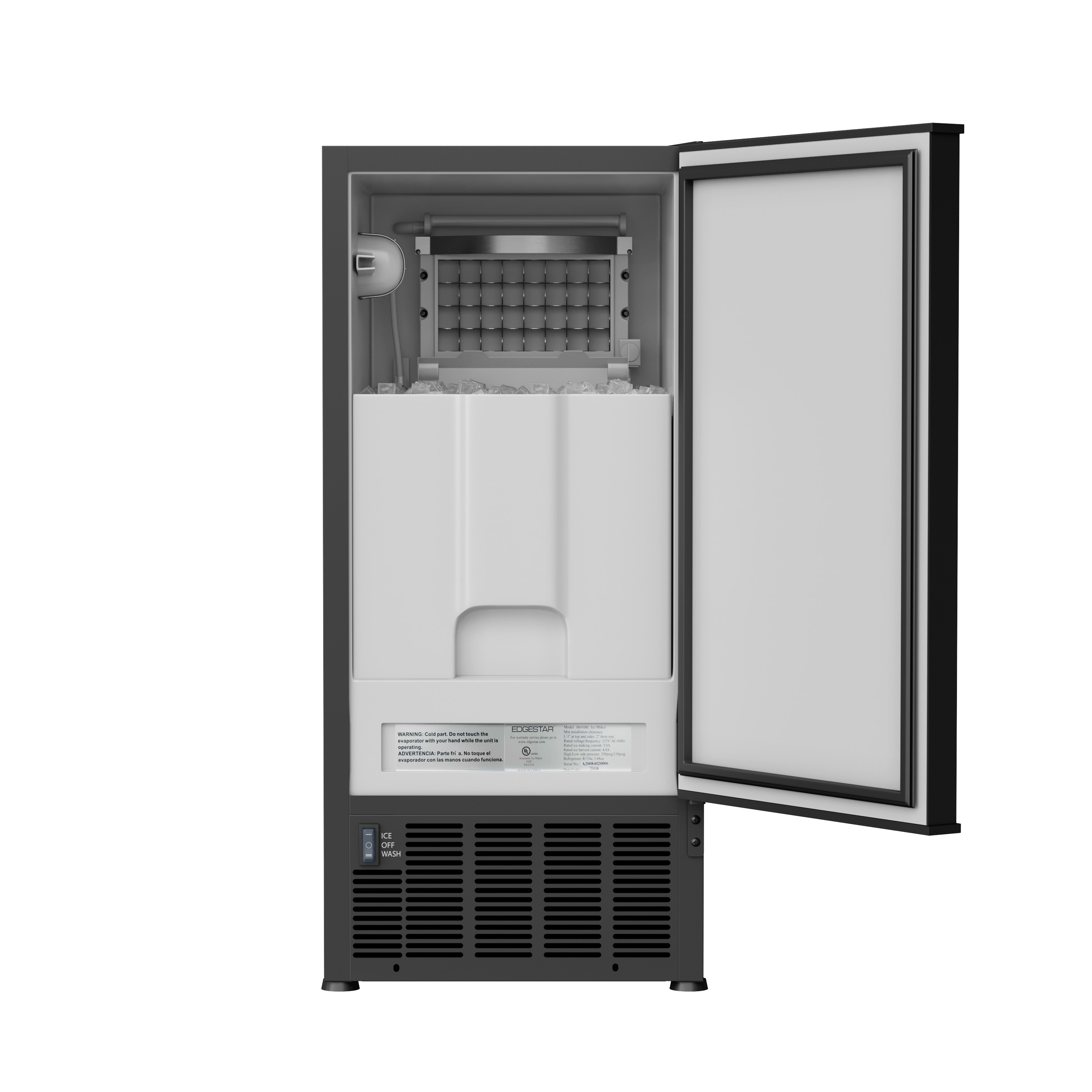 EdgeStar 50 lb Reversible Door Freestanding Built In Cubed Ice Maker Black