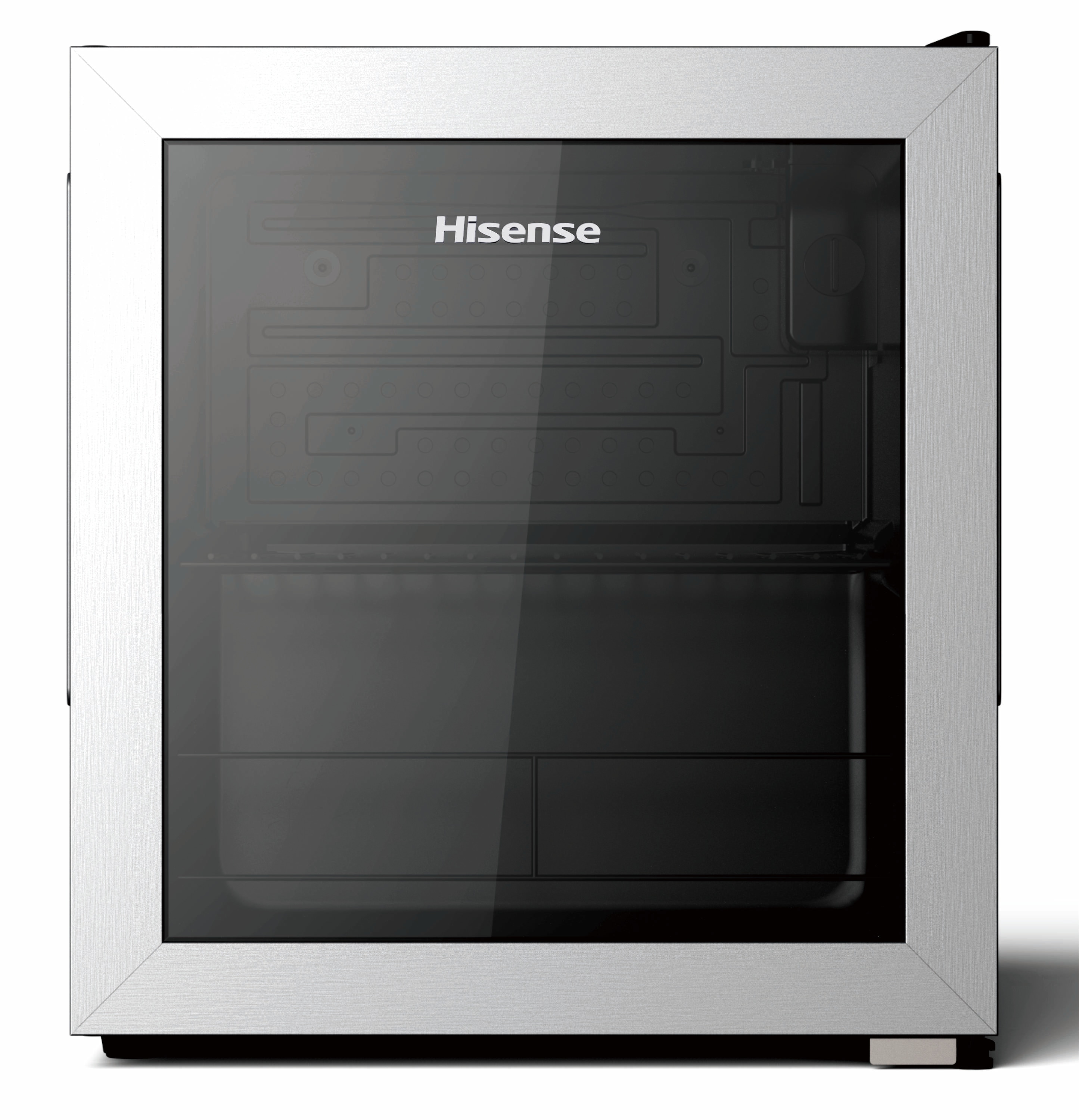 Hisense 17.5-in W 48 -Can Capacity Silver Freestanding Indoor Beverage Refrigerator with Glass Door
