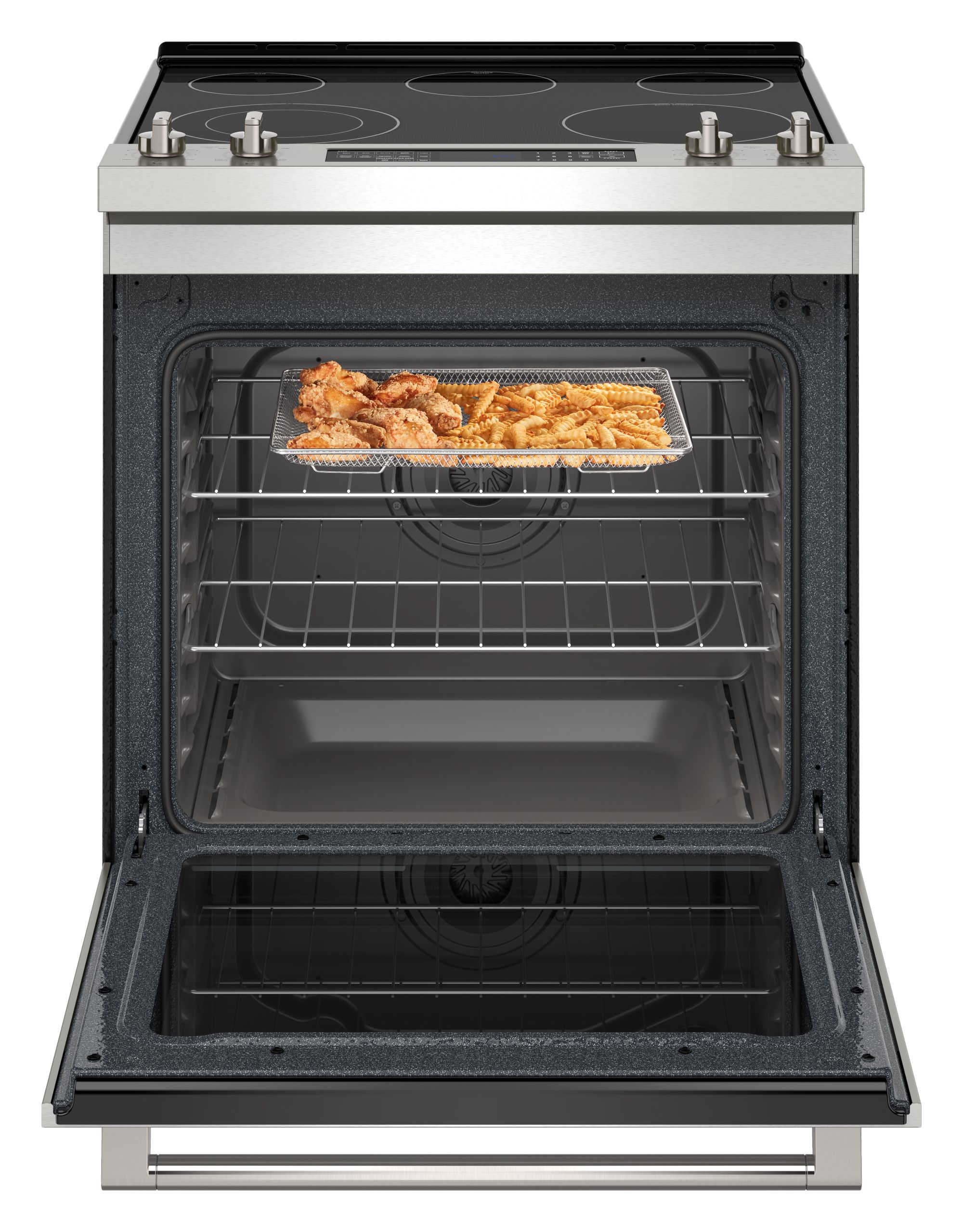 Maytag 30-in Glass Top 5 burners 6.4-cu ft Air Fry Convection Oven Slide-In Electric Range Fingerprint Resistant Stainless Steel )