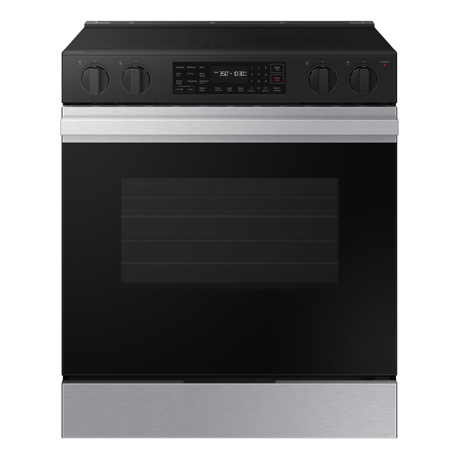Samsung Bespoke 30-in Glass Top 5 burners 6.3-cu ft Air Fry Convection Oven Slide-In Electric Range ( Stainless Steel )
