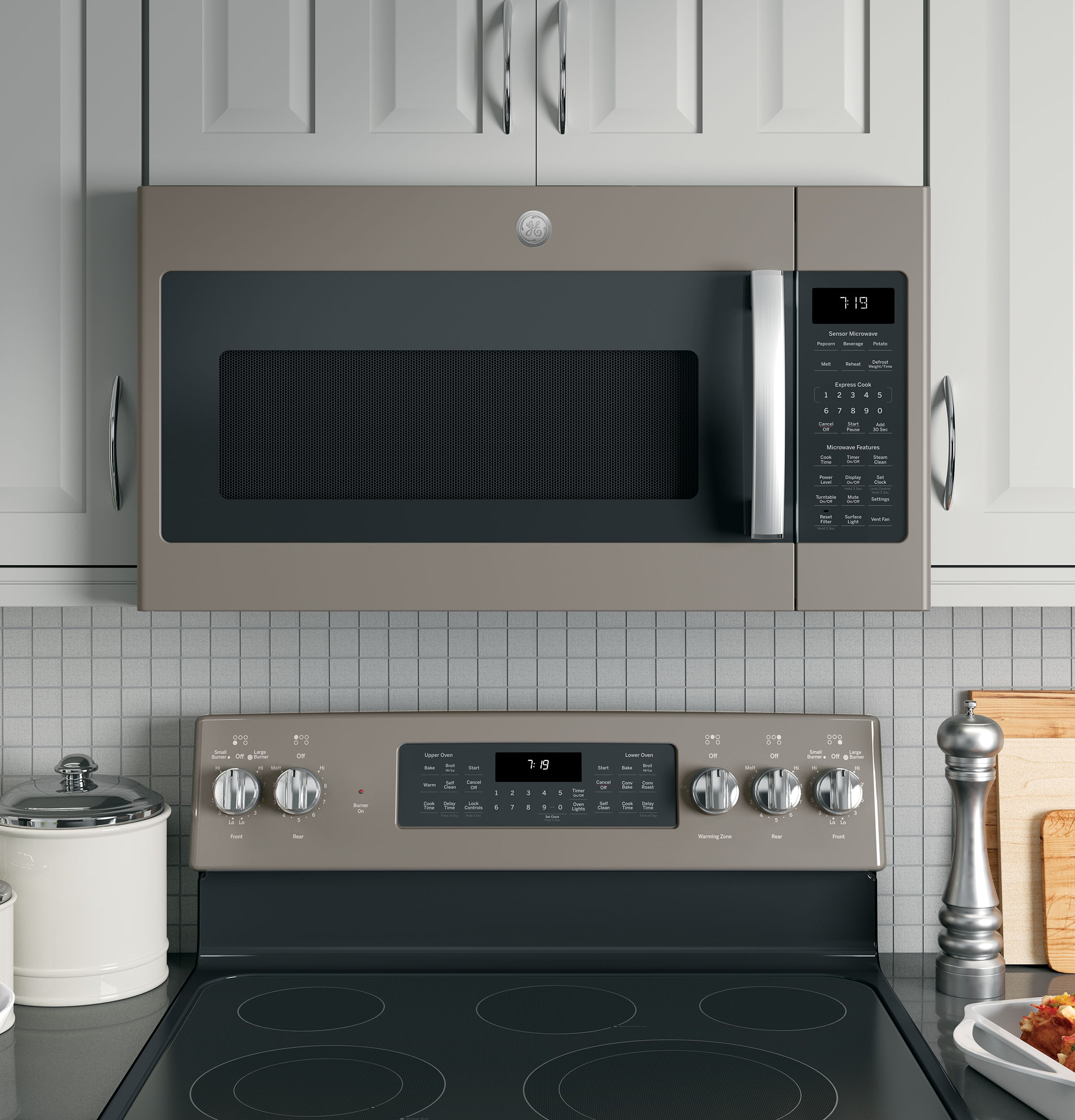 GE 1 9 cu ft Over the Range Microwave with Sensor Cooking Fingerprint Resistant Slate