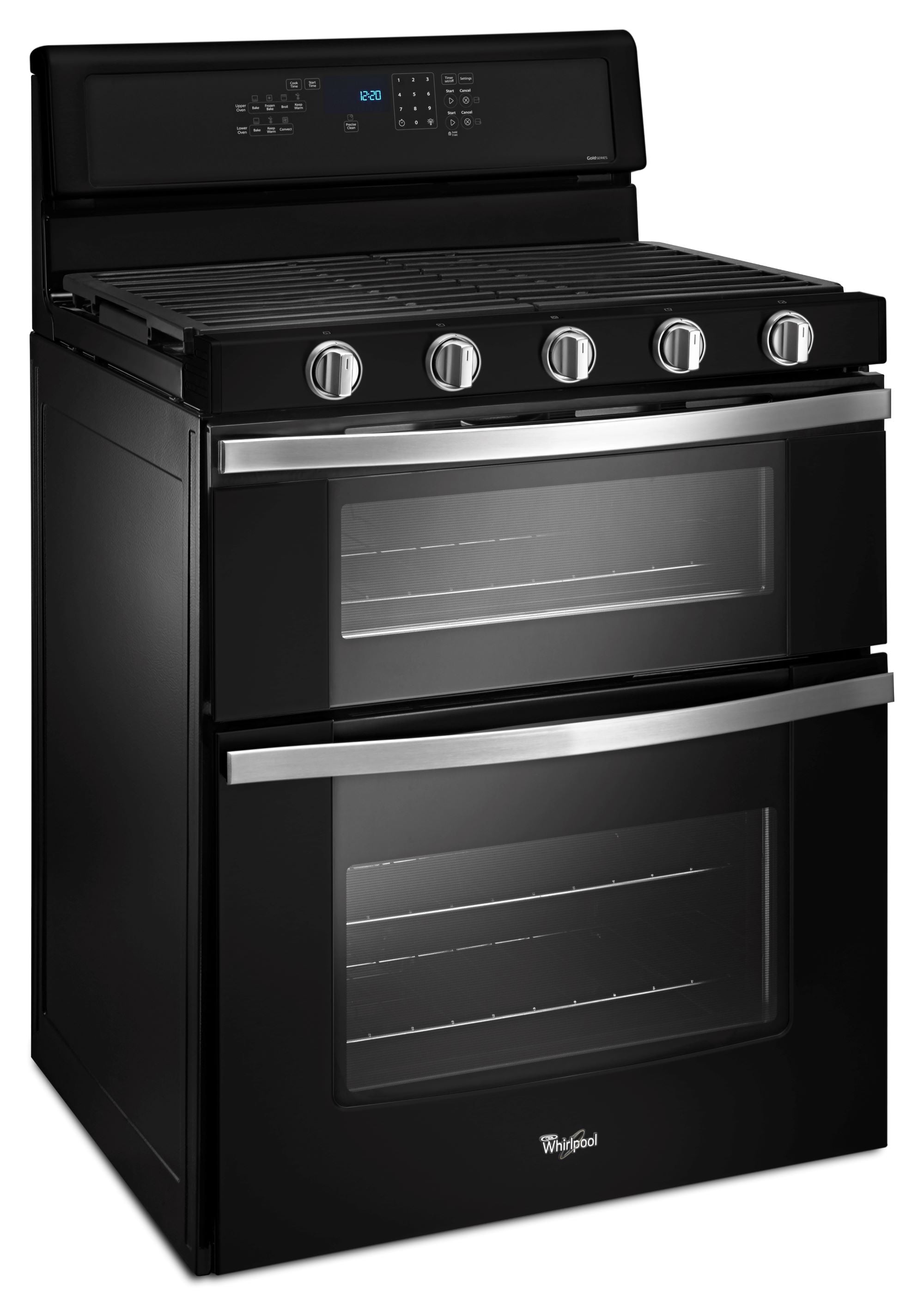 Whirlpool 30-Inches 5 burners 3.9-Cu. Feet / 2.1-Cu. Feet Convection Oven Freestanding Double Oven Gas Range ( Black Ice )