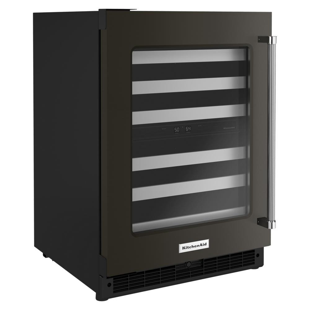 KitchenAid 23.88-in W 46 -Bottles Black Stainless Steel with PRINTSHIELD Dual Zone Cooling Built-in Indoor Wine Cooler