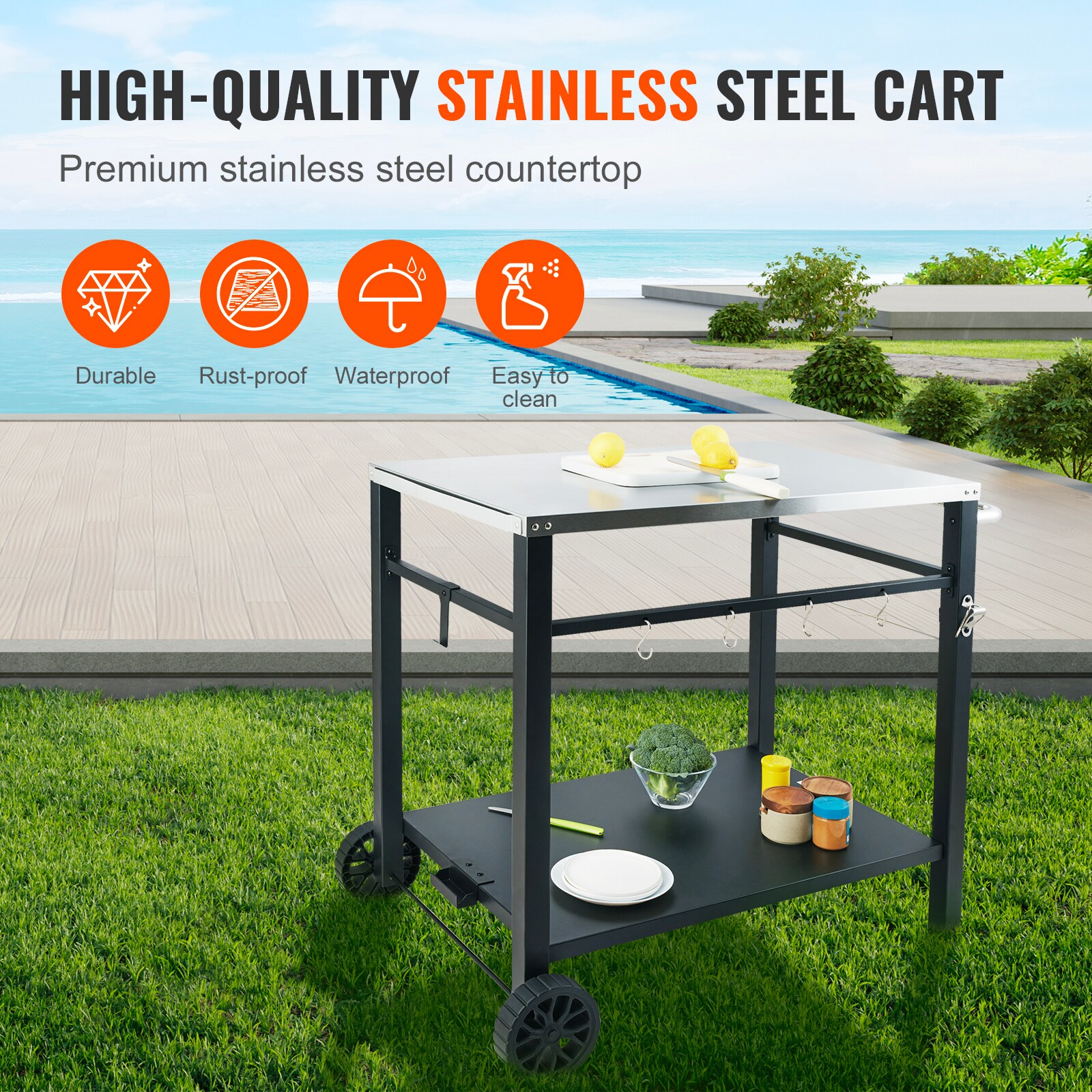 VEVOR Meal preparation cart Iron Steel Grill cart