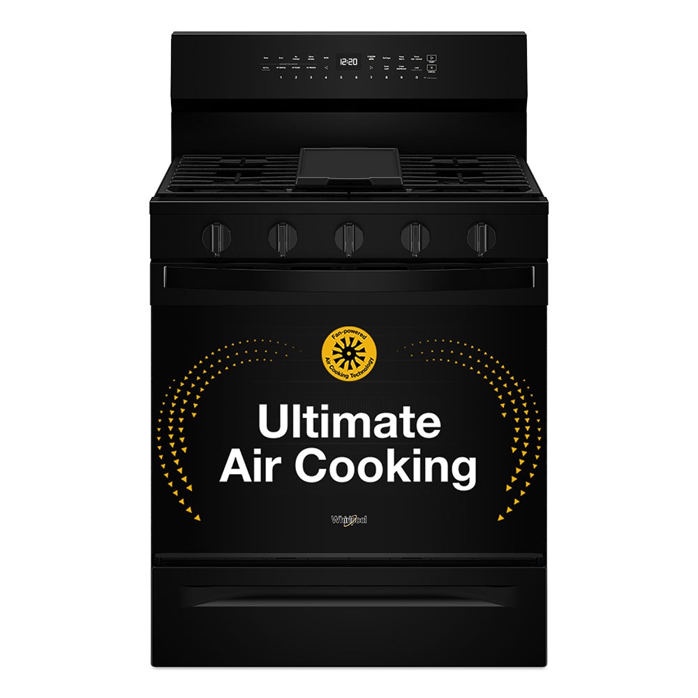 Whirlpool High Speed Preheat 30-in 5 burners 5-cu ft Air Fry Convection Oven Freestanding Natural Gas Range ( Black )