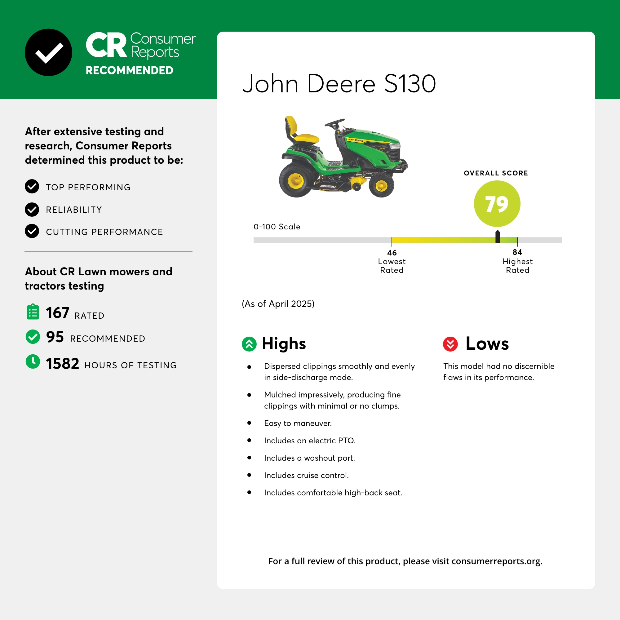 John Deere S130 42-in 22 -HP V-twin Gas Riding lawn mower