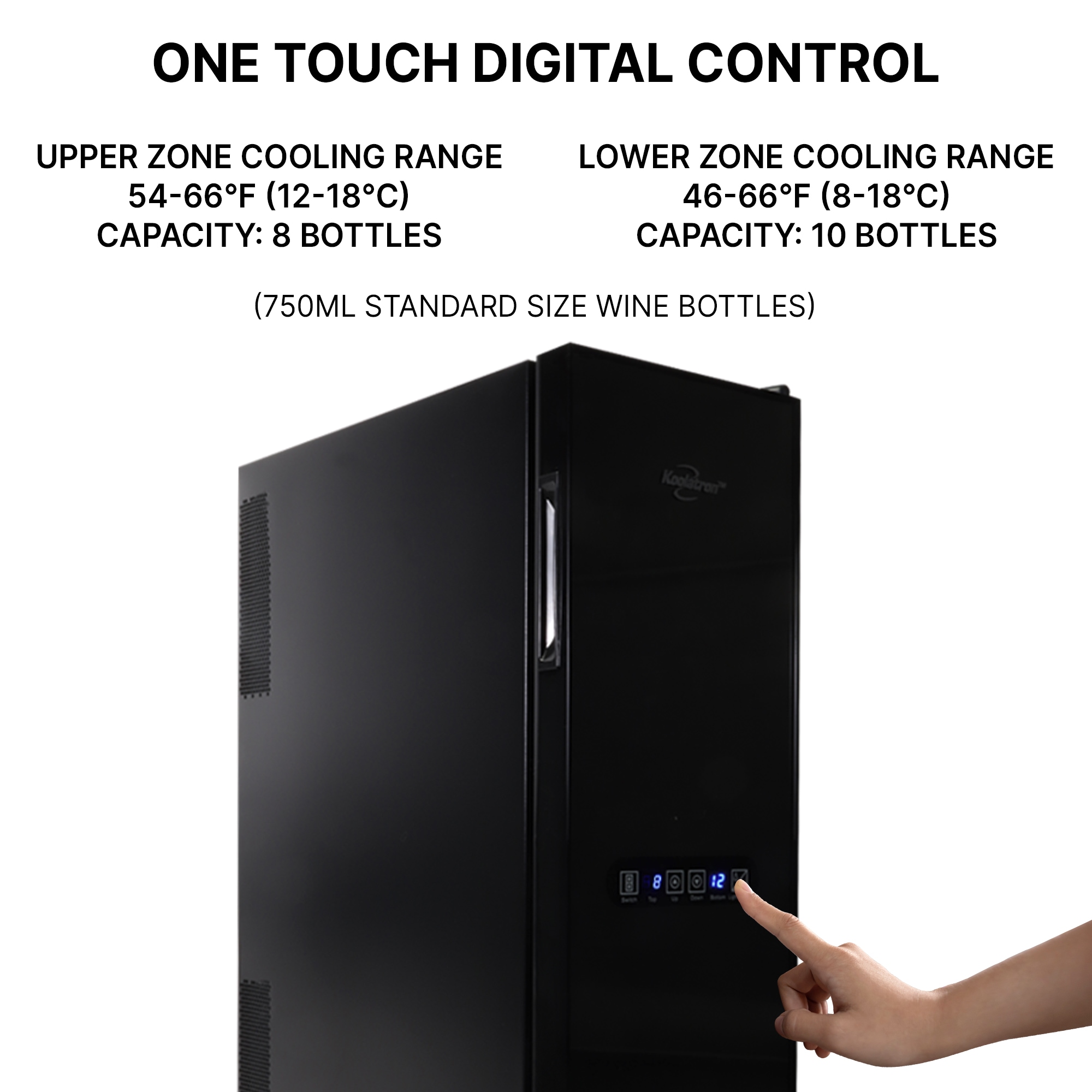 Koolatron 10-in W 18 -Bottles Black Dual Zone Cooling Freestanding Indoor Wine Cooler