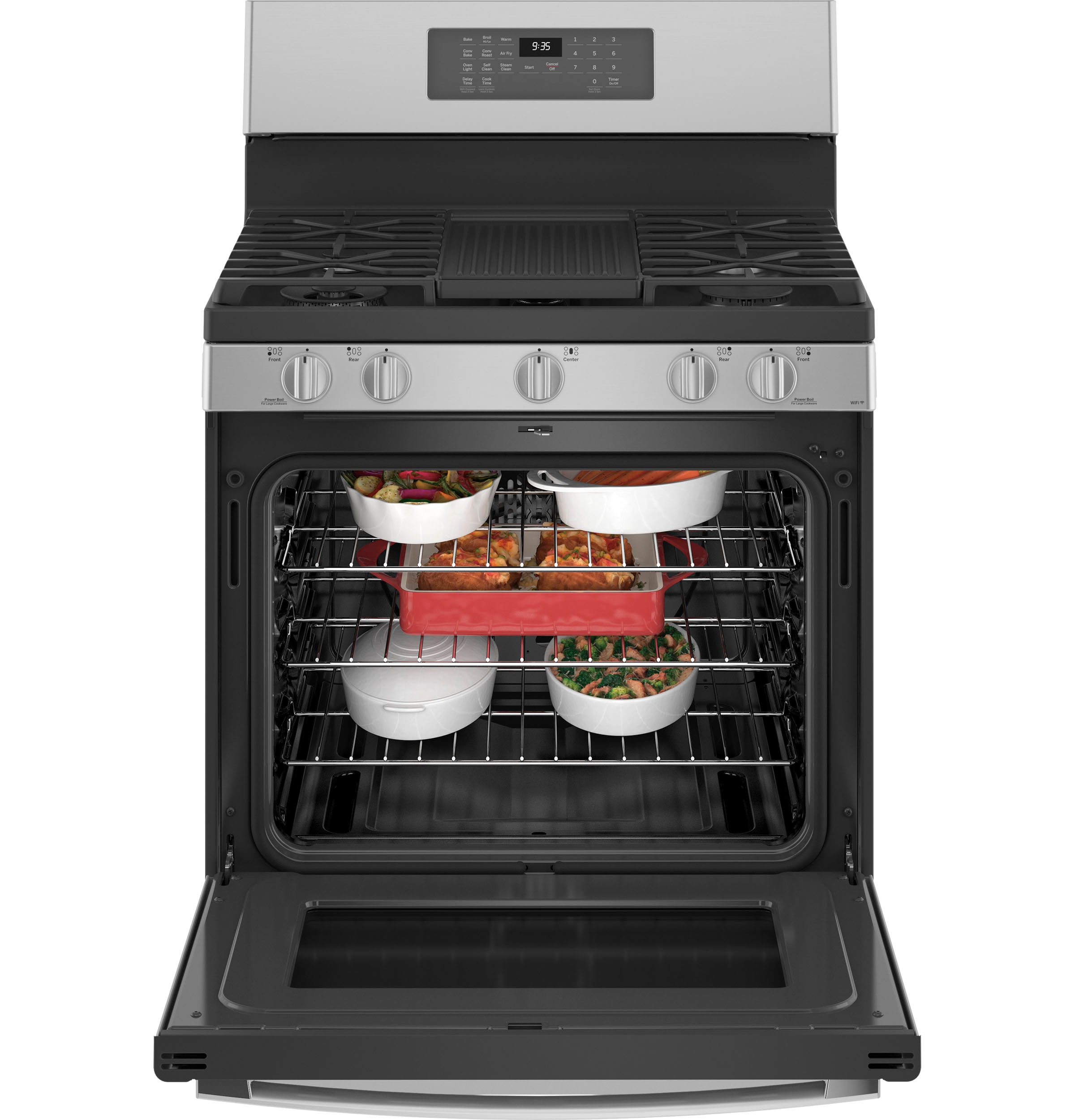 GE Profile 30-in 5 burners 5.6-cu ft Air Fry Convection Oven Freestanding Natural Gas Range ( Stainless Steel )