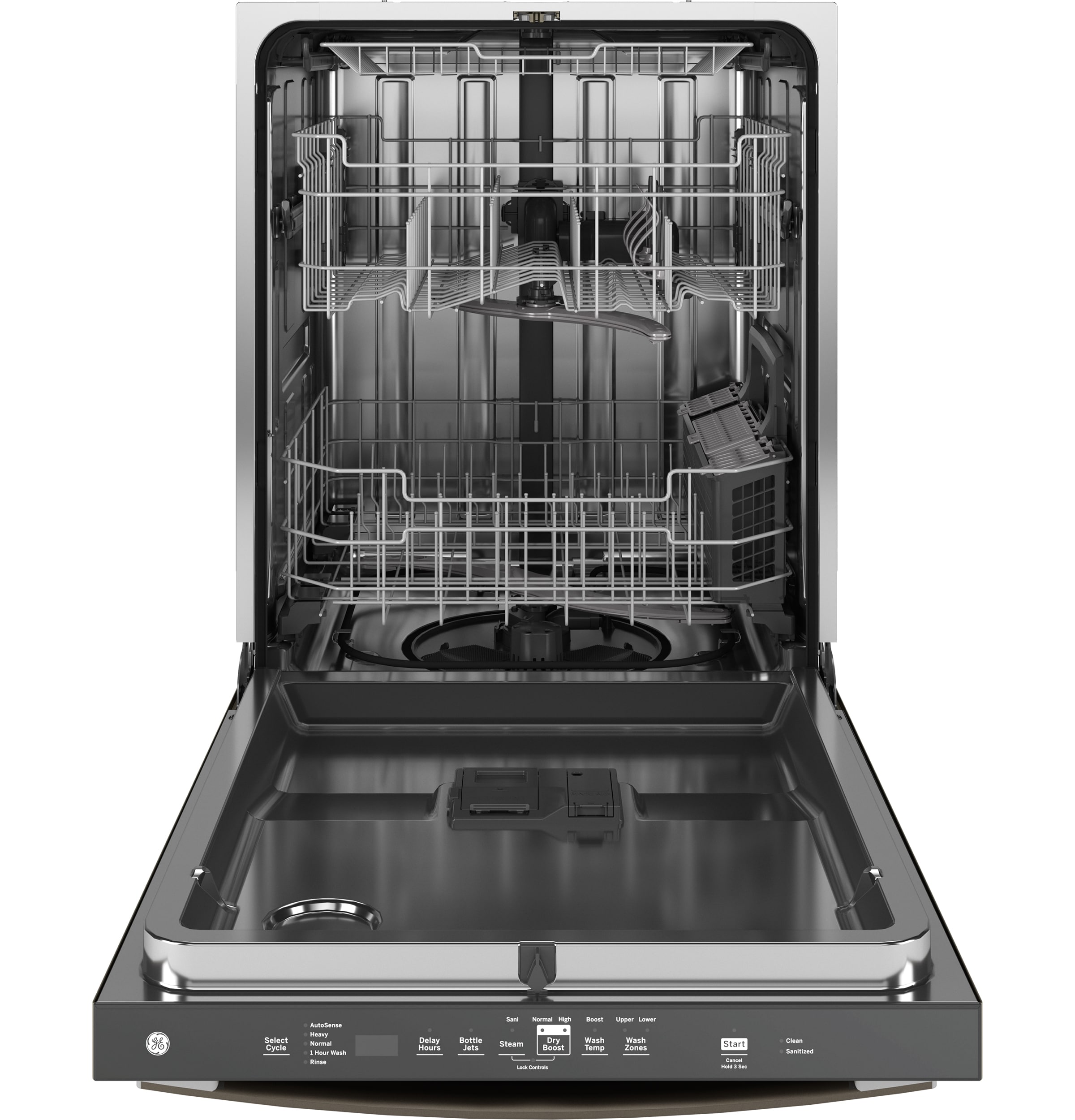 GE Dry Boost Top Control 24 in Built In Dishwasher With Third Rack Slate ENERGY STAR 47 dBA