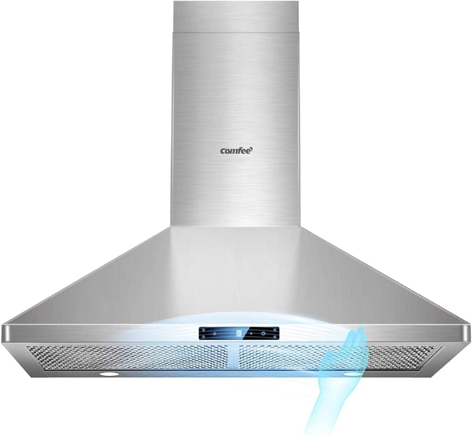 Comfee Comfee CVP30W7AST 30 Inch 450 CFM 3 Speed Gesture Sensing and Touch Control Panel Stainless Steel Wall Mount Ductless Ducted Convertible Vent Baffle Filters and 2 LED Lights Range Hood