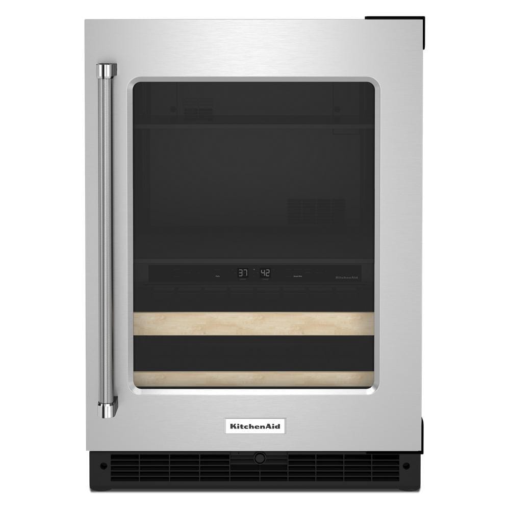 KitchenAid 23.88-Inches W 14 -Can Capacity Black Cabinet/Stainless Doors Built-in Indoor Beverage Refrigerator with Glass Door