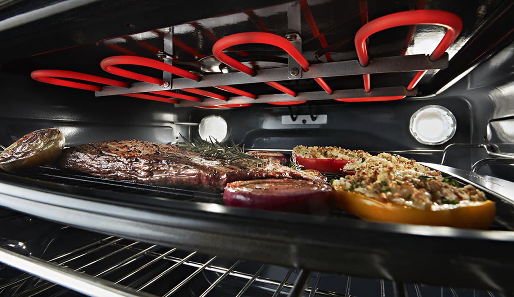 KitchenAid 30-in Glass Top 5 burners 6.4-cu ft Convection Oven Slide-In Electric Range ( Black Stainless with PRINTSHIELD Finish )