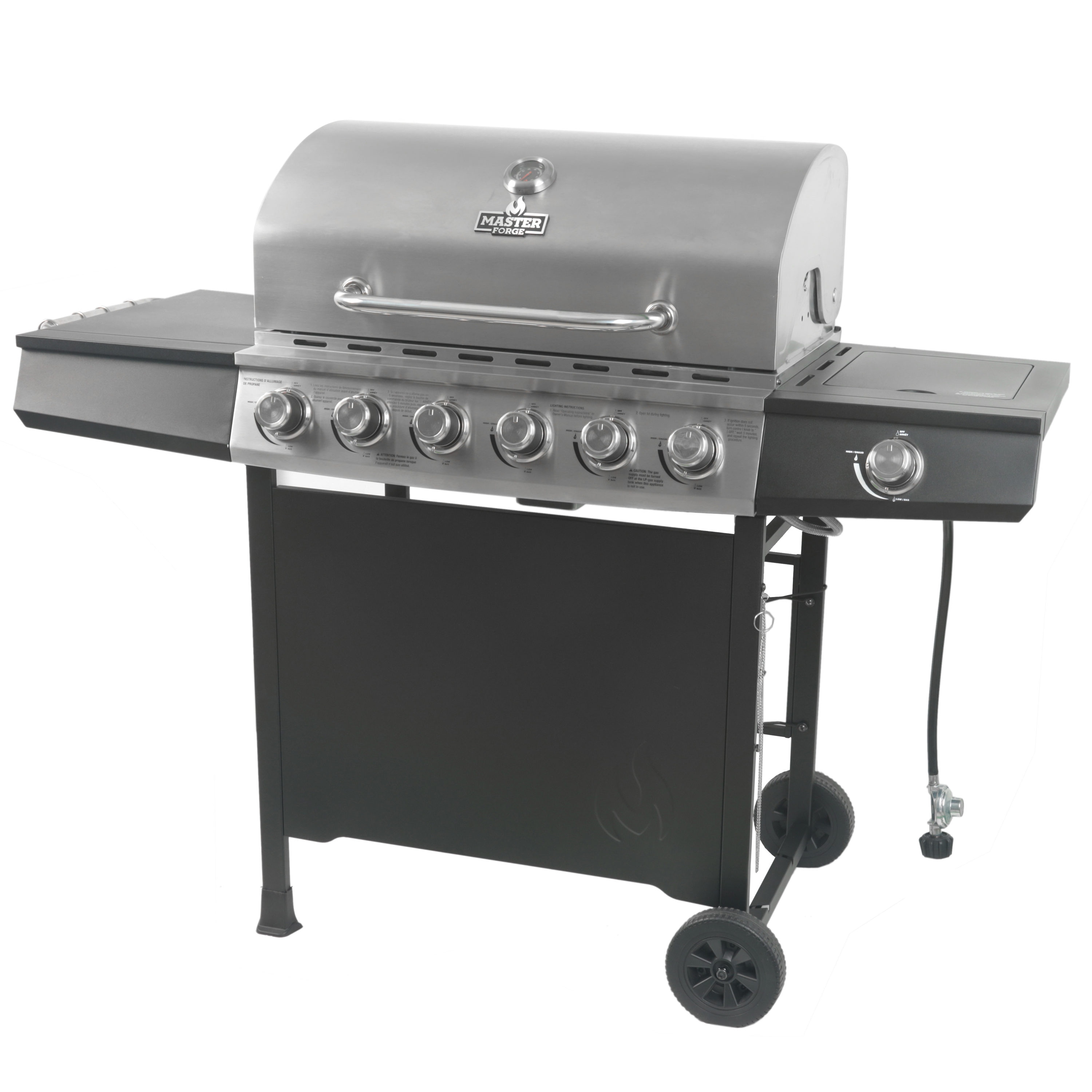 Master Forge Stainless steel and black 6 -Burner Liquid Propane Gas Grill 1 -Side Burner
