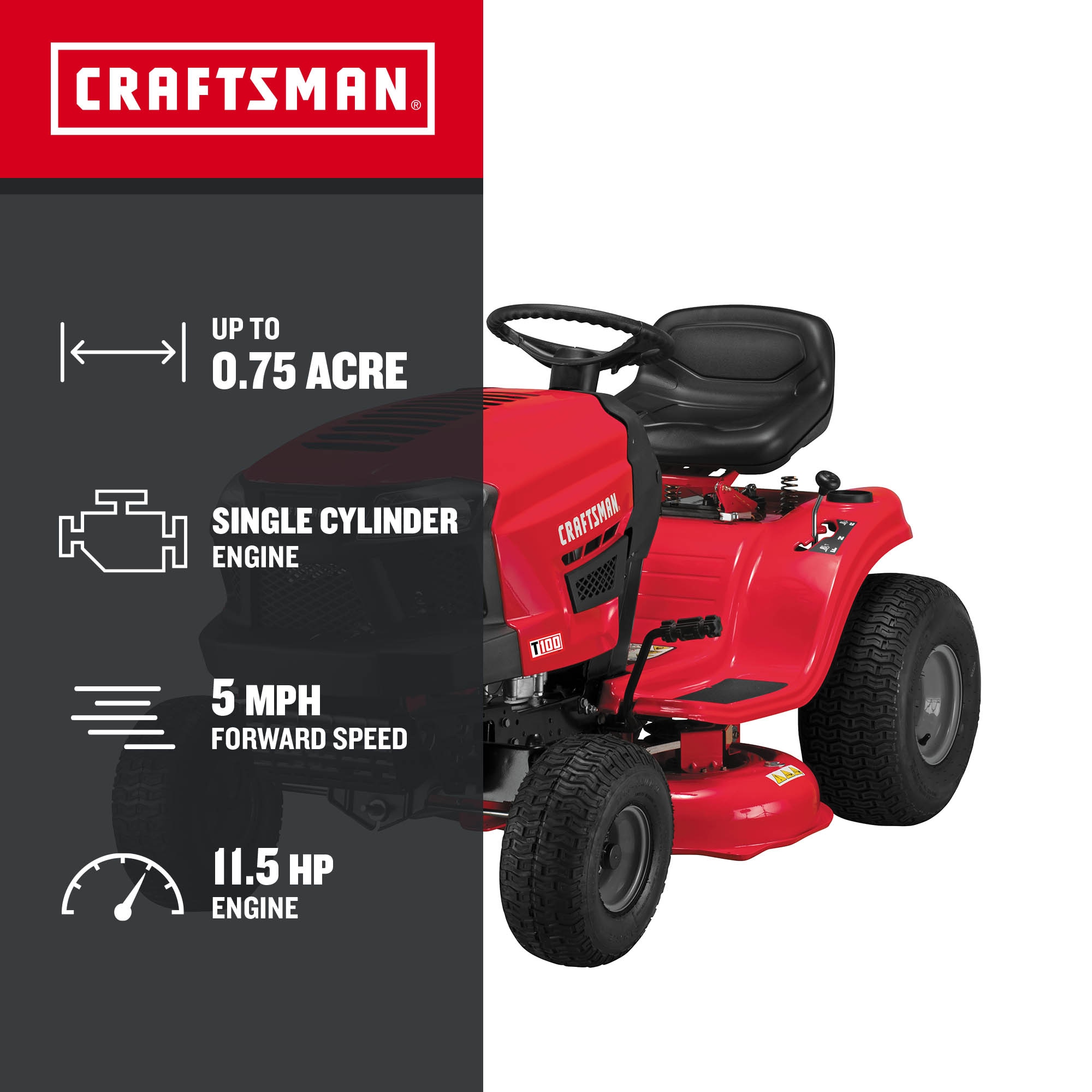 CRAFTSMAN T100 36-in 11.5 -HP Single cylinder Gas Riding lawn mower