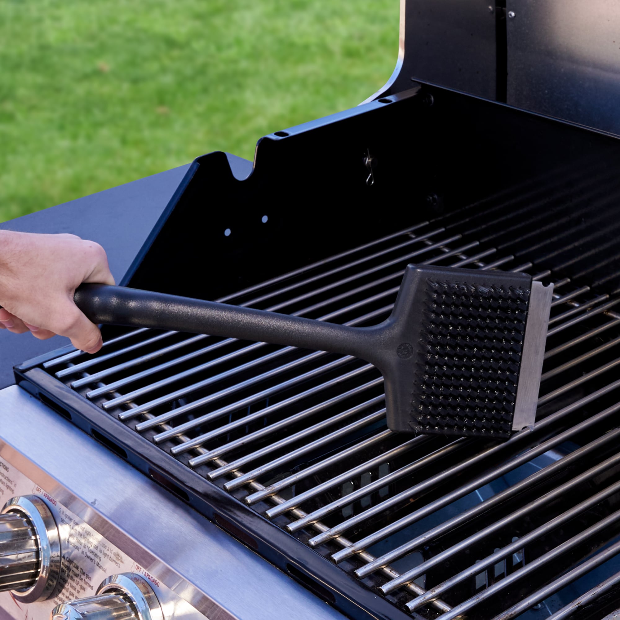 Mr. Bar-B-Q Grill brush with 17-in Plastic Handle with Scraper Blade