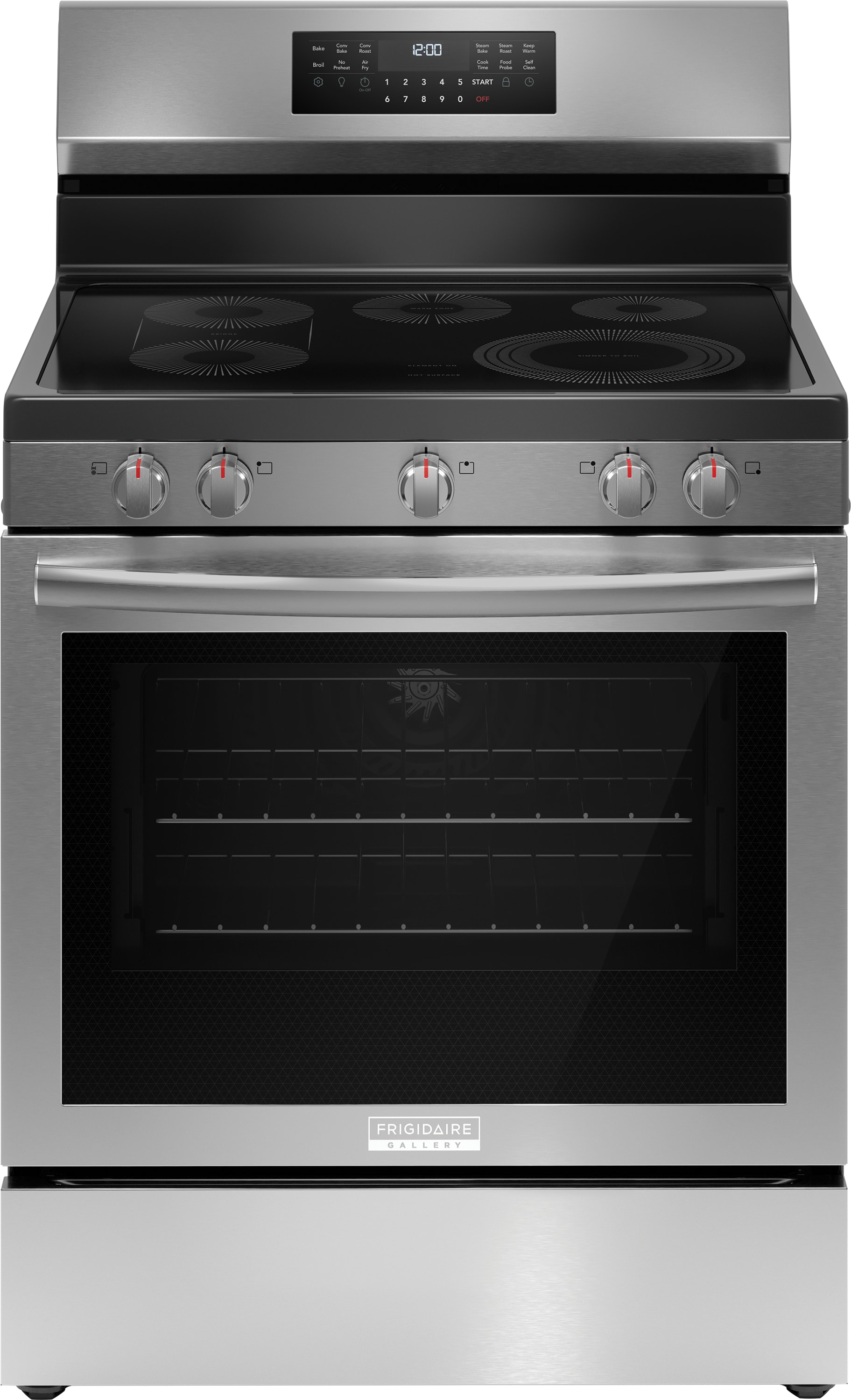 Frigidaire Gallery 30-in Glass Top 5 burners 5.3-cu ft Air Fry Convection Oven Freestanding Electric Range Fingerprint Resistant Stainless Steel )
