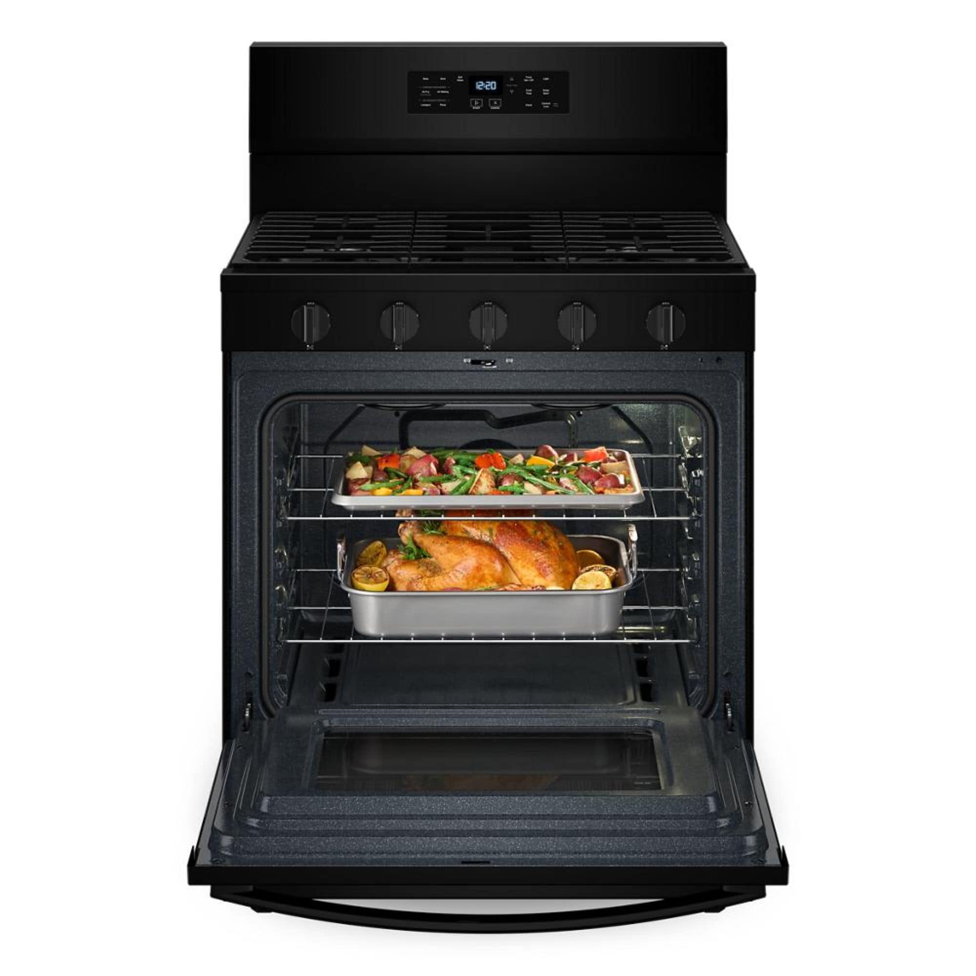 Whirlpool Air Cooking Technology 30-in 5 burners 5-cu ft Air Fry Convection Oven Freestanding Natural Gas Range ( Black )