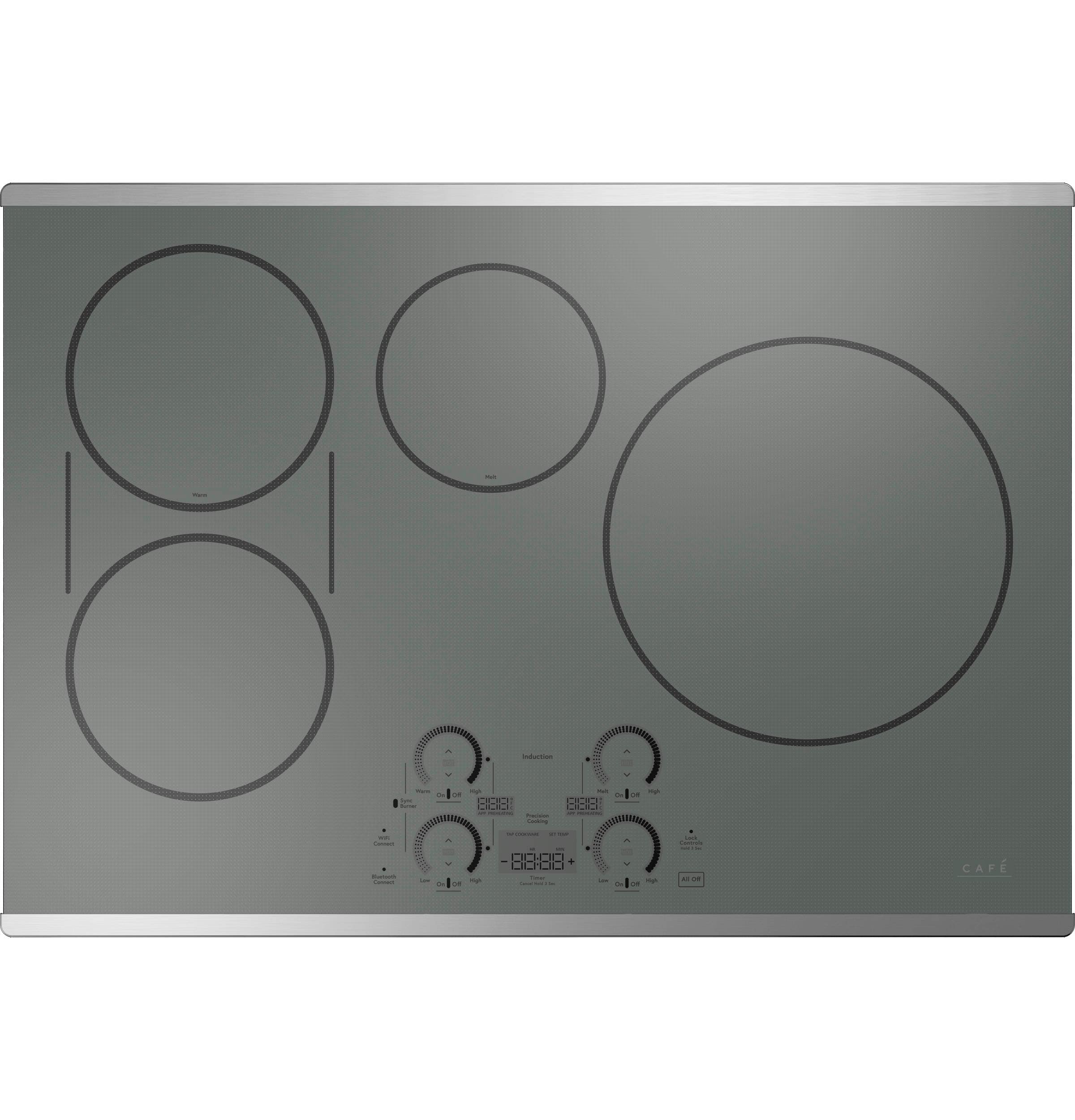 Cafe 30-in 4 burners Stainless steel Smart Compatible Induction Cooktop with Bridge Element
