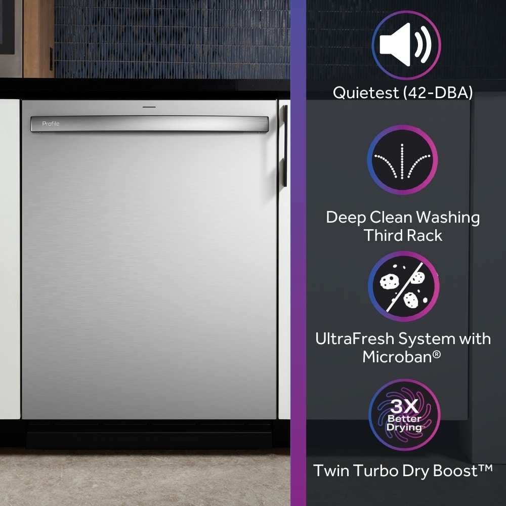 GE Profile UltraFresh Top Control 24 in Smart Built In Dishwasher With Third Rack Fingerprint resistant Stainless Steel ENERGY STAR 42 dBA