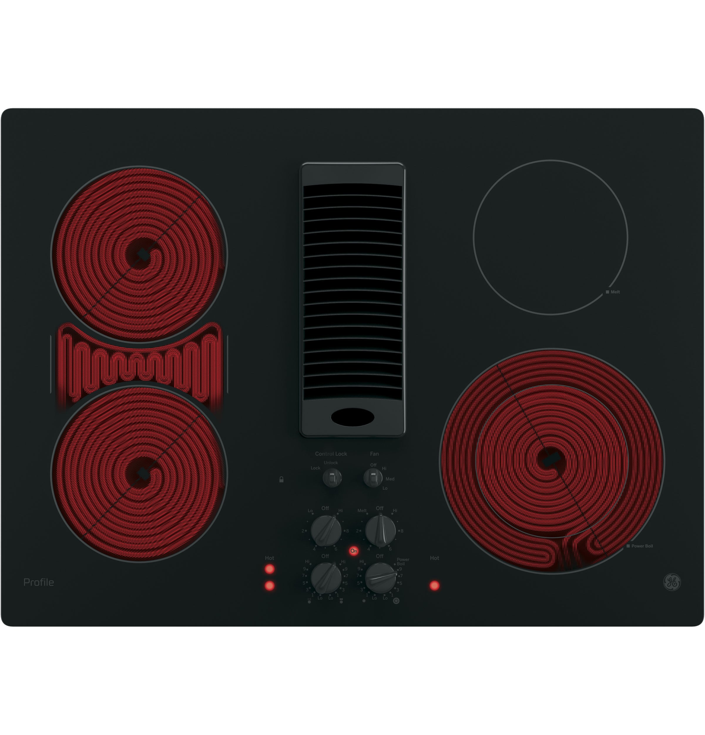 GE Profile 30-in 4 burners Smooth Surface (Radiant) Black Electric Cooktop with Downdraft Exhaust with Bridge Element