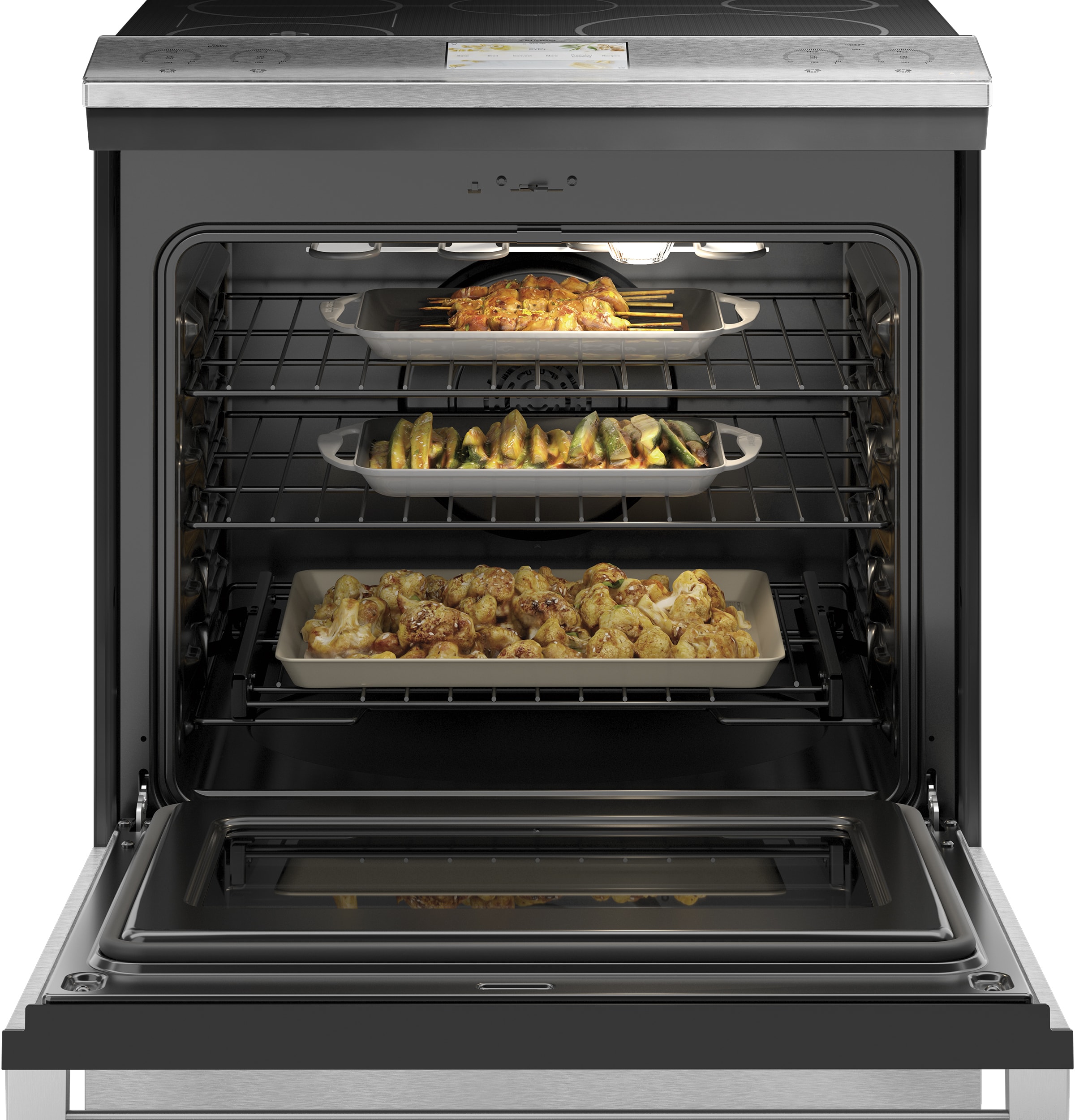 Cafe Modern Glass 30-in 5 Burners 5.7-cu ft 5.3-cu ft Convection Oven Slide-in Single Induction Range (Platinum Glass)