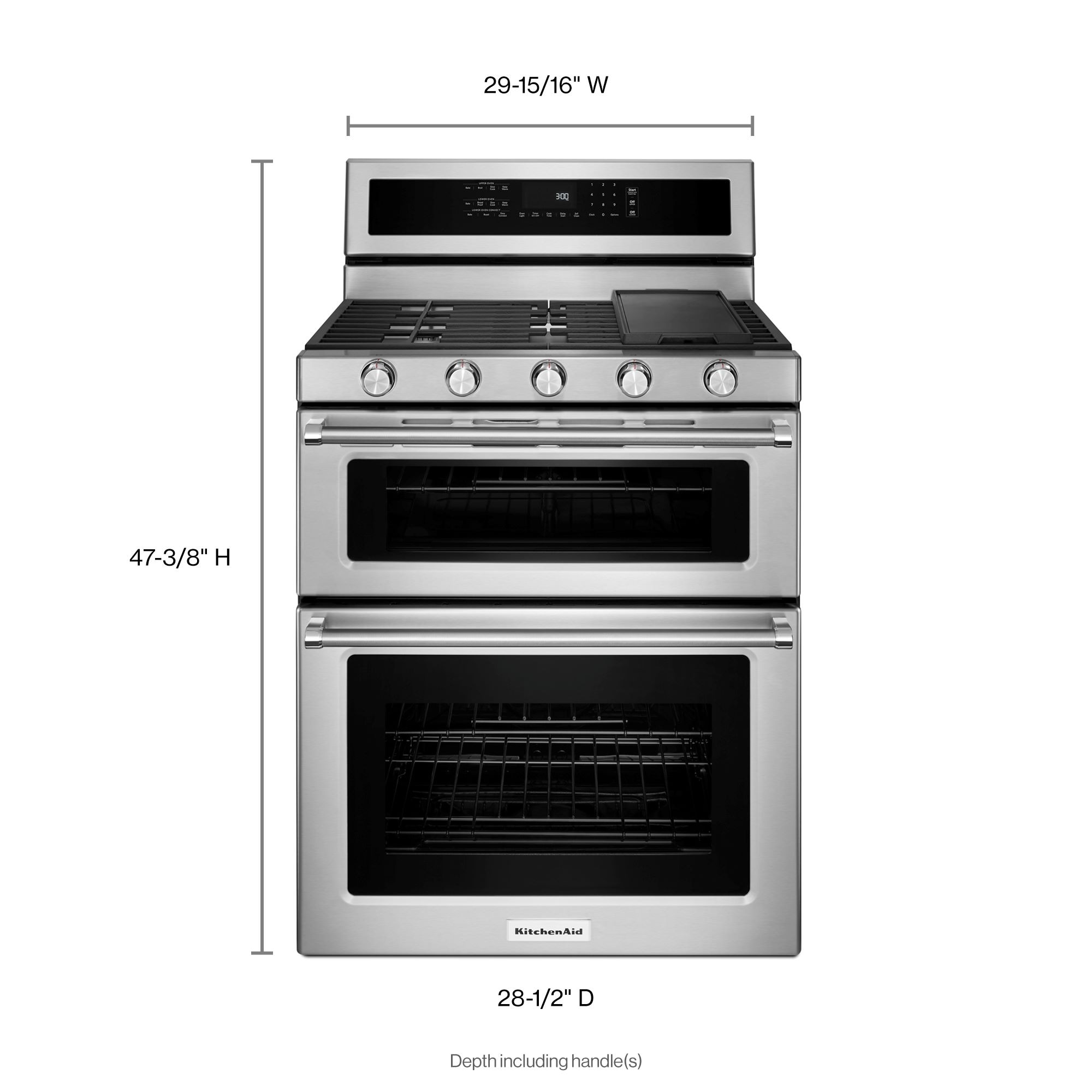 KitchenAid 30-Inches 5 burners 3.9-Cu. Feet / 2.1-Cu. Feet Convection Oven Freestanding Double Oven Gas Range ( Stainless Steel )