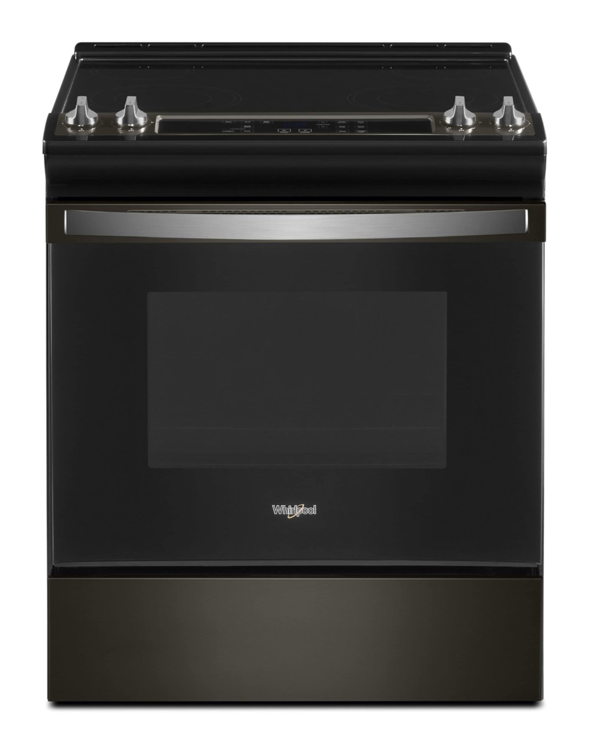 Whirlpool 30-in Glass Top 4 burners 4.8-cu ft Slide-In Electric Range ( Fingerprint Resistant Black Stainless )