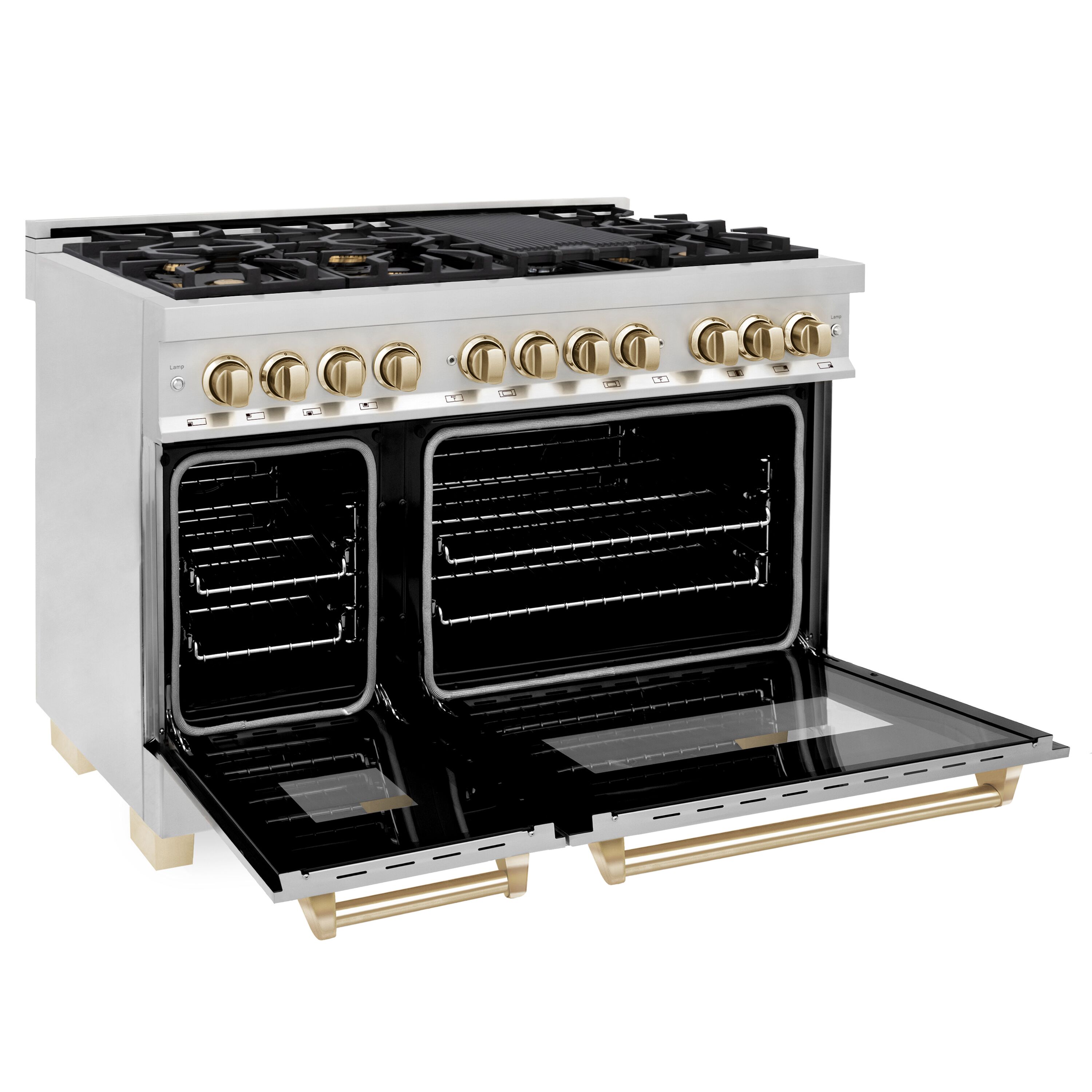 ZLINE KITCHEN & BATH Legacy 48-in 4.2-cu ft / 1.8-cu ft Convection Oven Freestanding Double Oven Dual Fuel Range ( Stainless Steel, Polished Gold Accents )