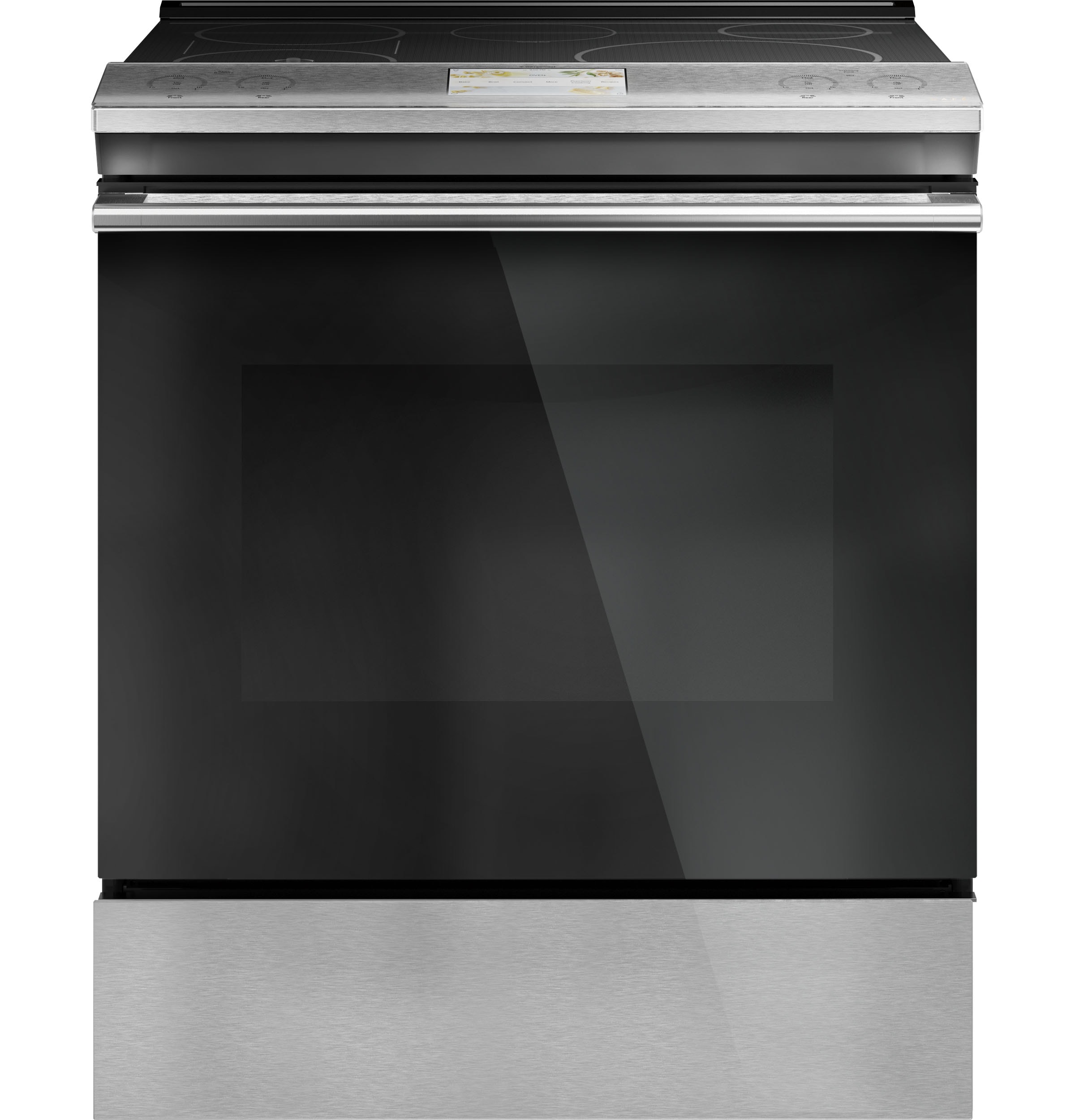 Cafe Modern Glass 30-in 5 Burners 5.7-cu ft 5.3-cu ft Convection Oven Slide-in Single Induction Range (Platinum Glass)