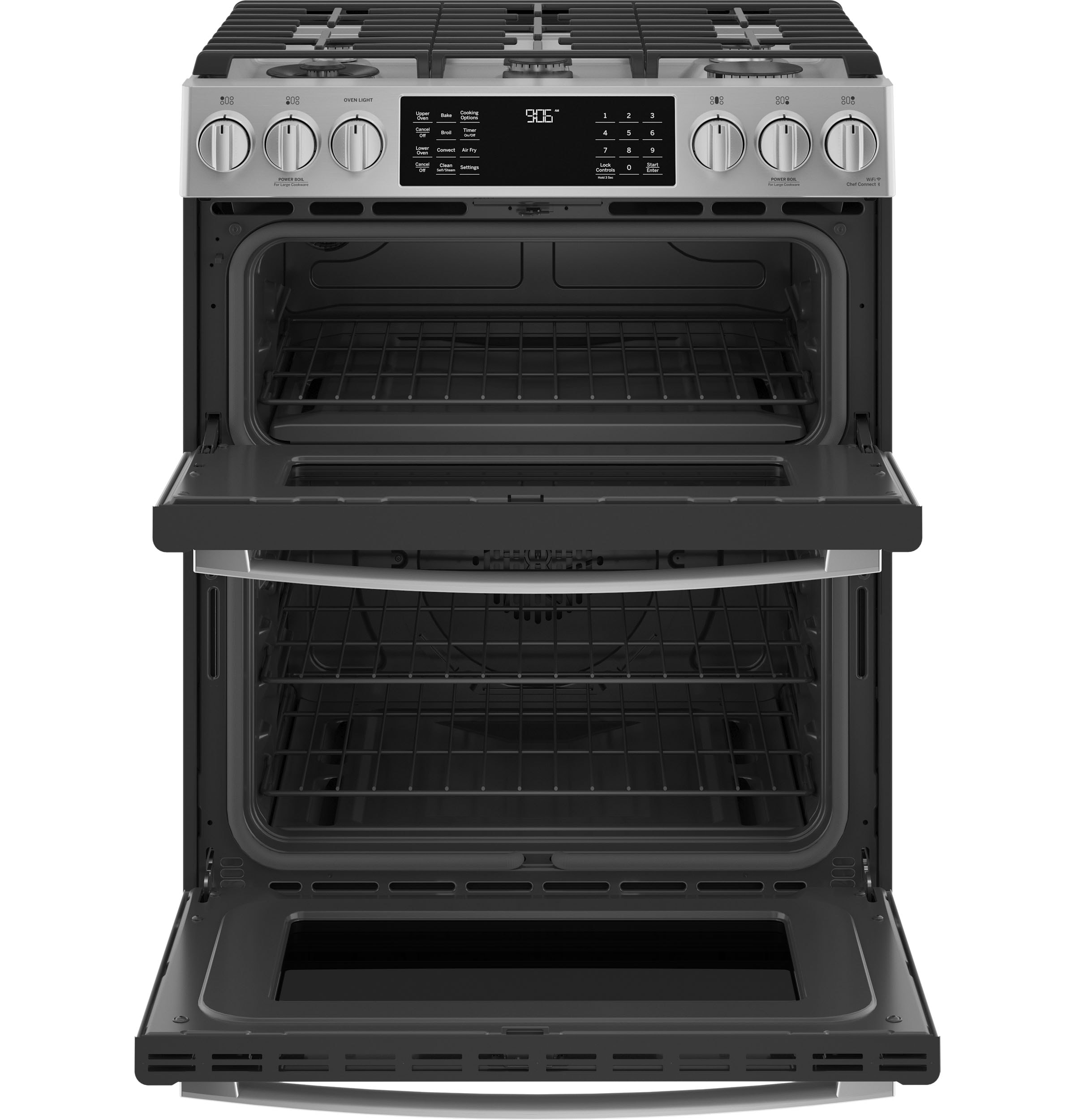 GE Profile 30-in 5 burners 4.3-cu ft / 2.4-cu ft Air Fry Convection Oven Slide-In Double Oven Gas Range ( Stainless Steel )