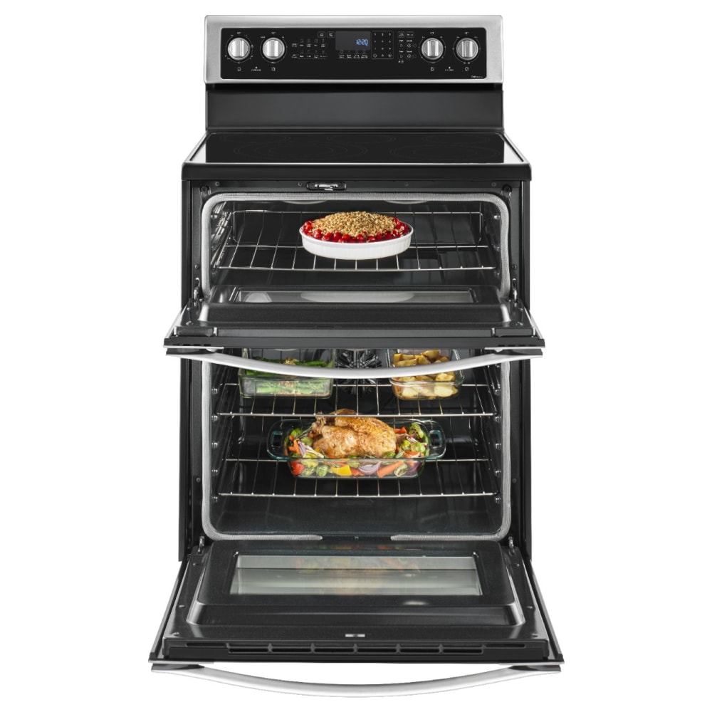 Whirlpool 30-in Glass Top 5 burners 4.2-cu ft / 2.5-cu ft Convection Oven Freestanding Double Oven Electric Range ( Stainless steel )