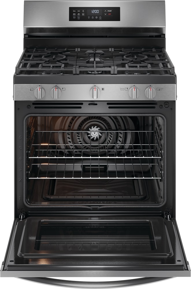 Frigidaire 30-in 5 burners 5.1-cu ft Air Fry Convection Oven Freestanding Natural Gas Range ( Stainless Steel )