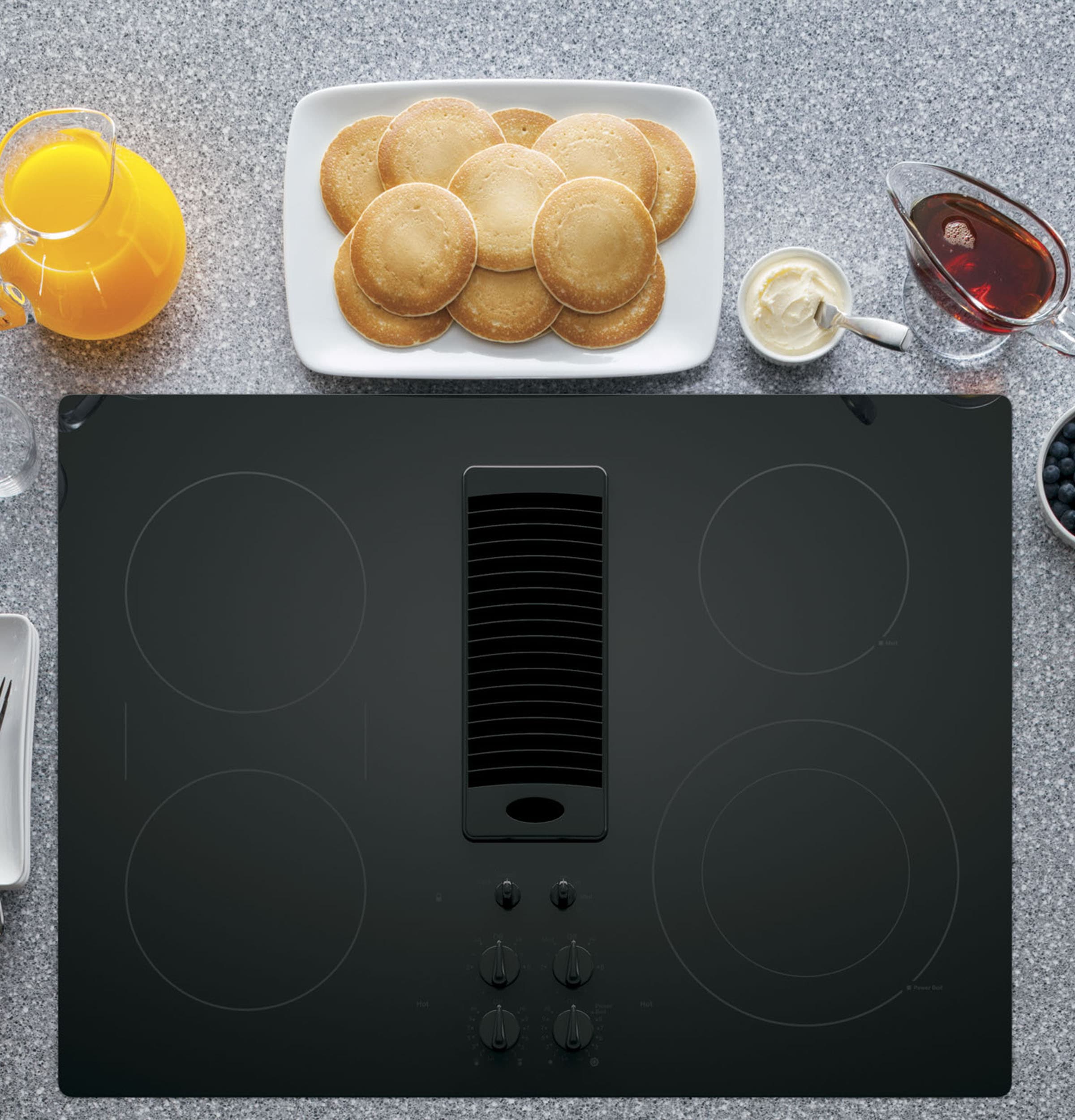 GE Profile 30-in 4 burners Smooth Surface (Radiant) Stainless steel Electric Cooktop with Downdraft Exhaust with Bridge Element