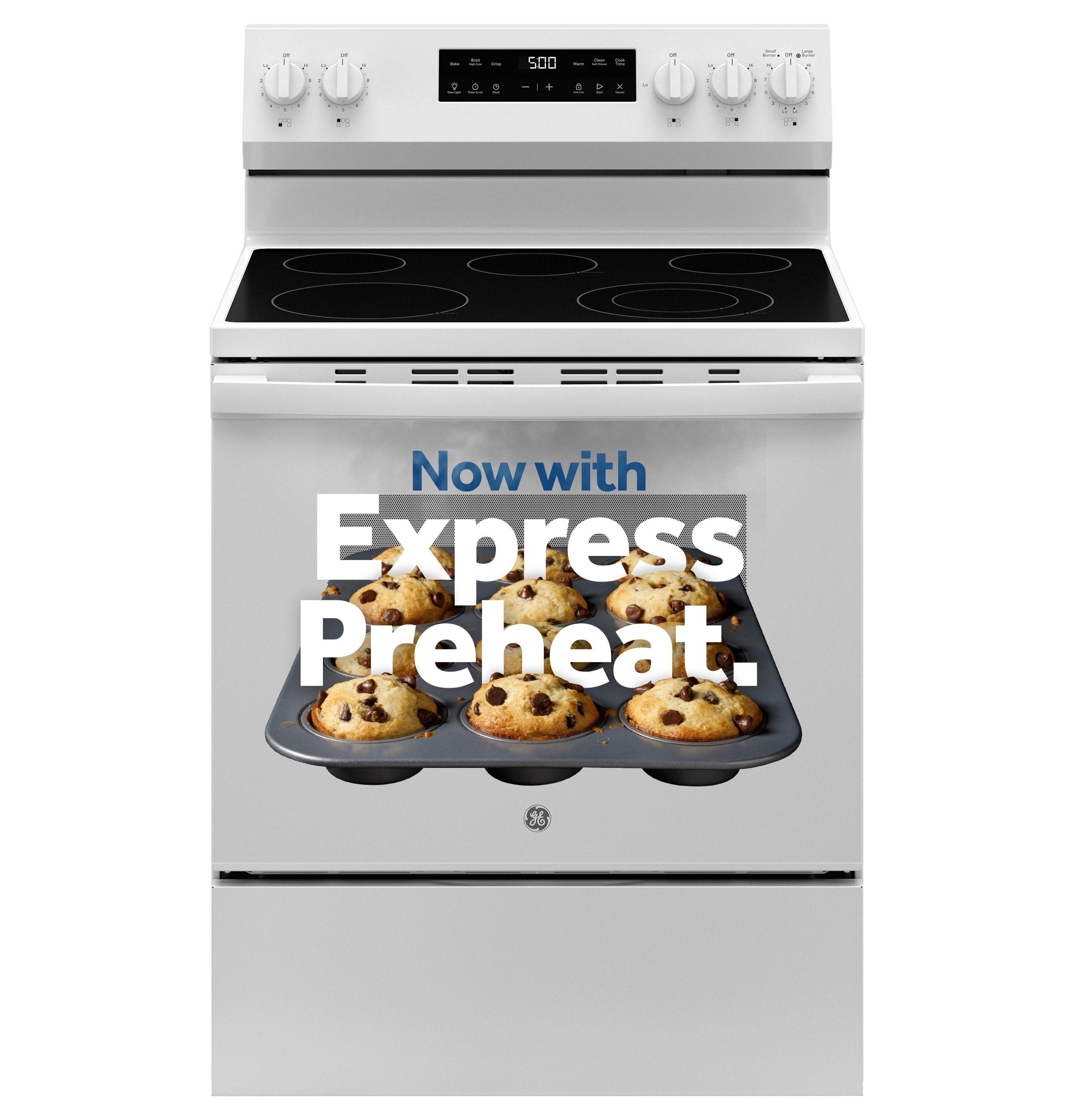 GE Crisp Mode 30-in Glass Top 5 burners 5.3-cu ft Freestanding Electric Range ( White )