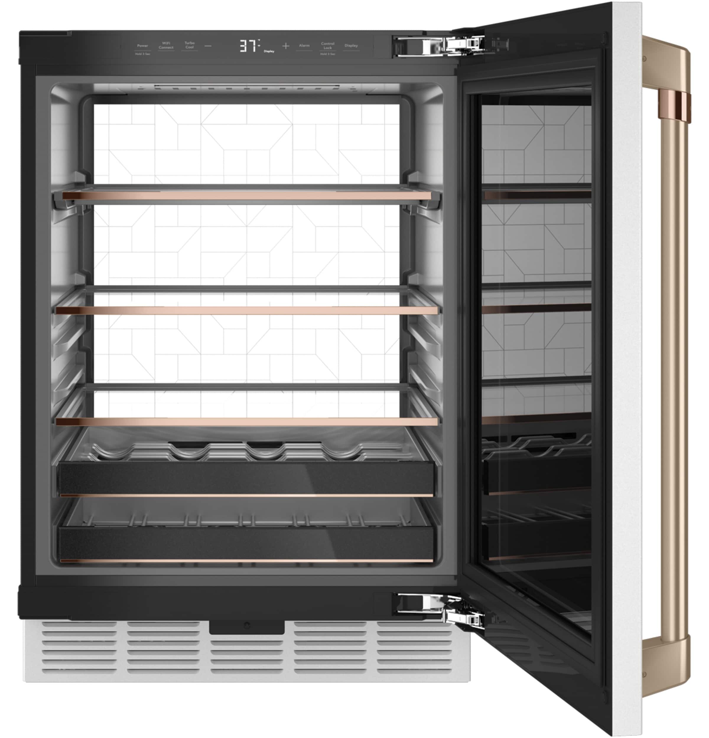 Cafe 23.75-in W 126 -Can Capacity Matte White with Brushed Bronze Handles Built-in/Freestanding Indoor Beverage Refrigerator with Glass Door